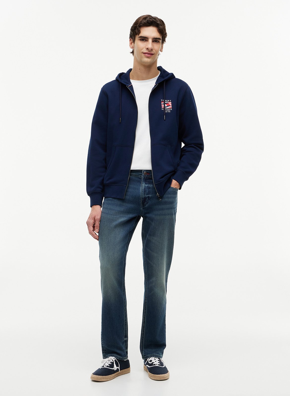 Einfarbiger Kapuzensweater mit Reißverschluss TOMMY HILFIGER Blau