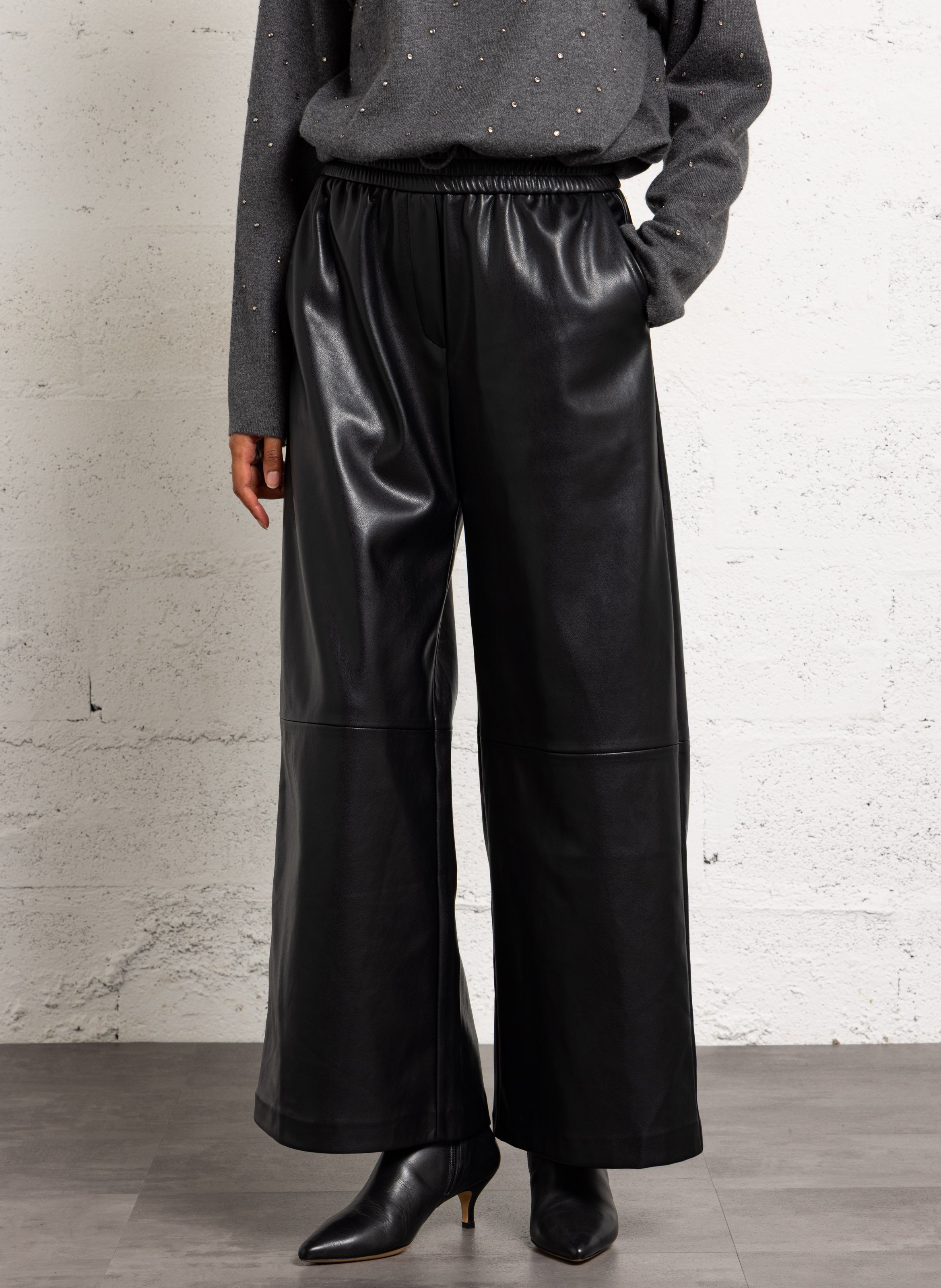 Pantalon large taille mi-haute SUNCOO Noir