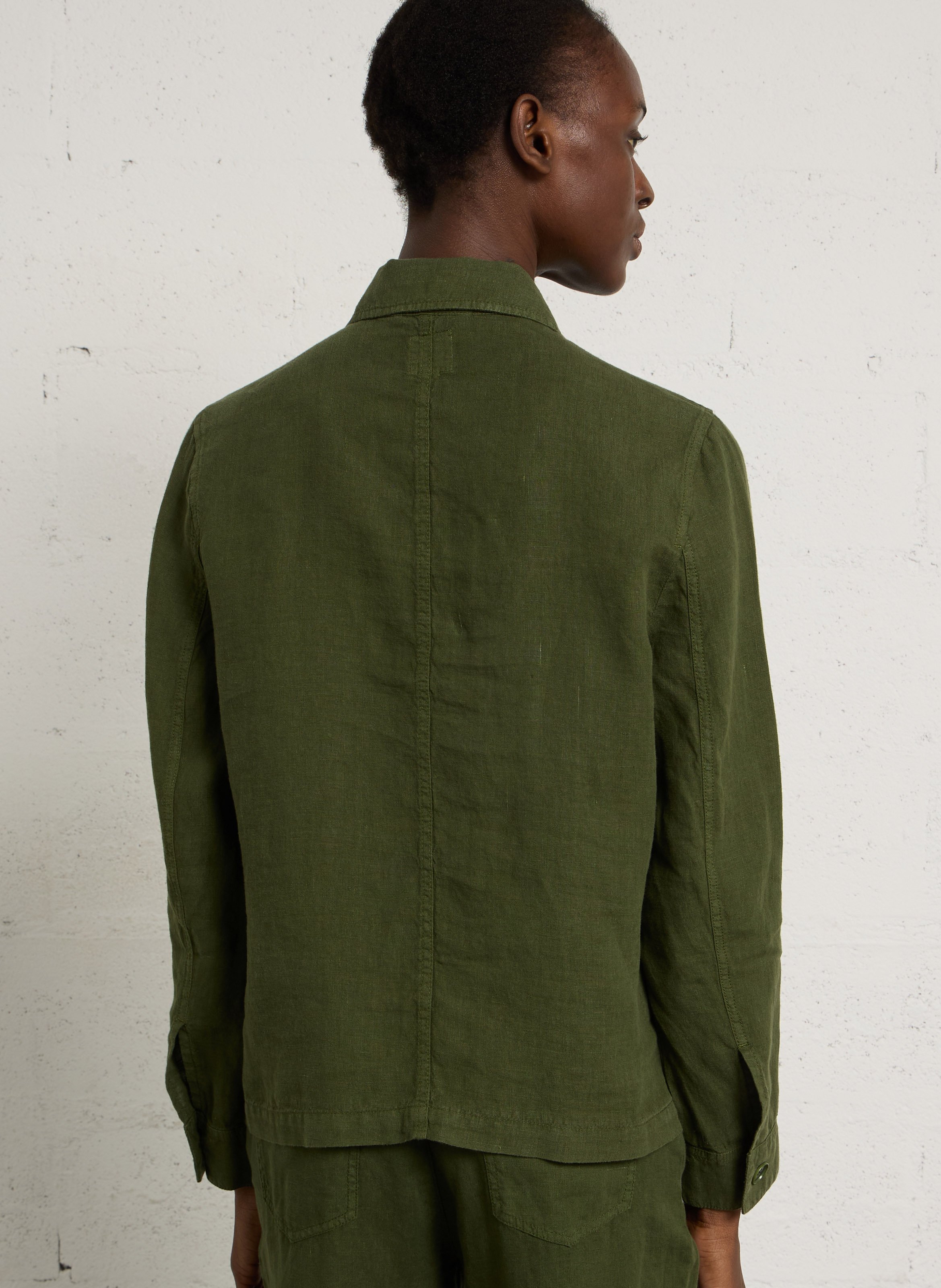Gerade Jacke mit klassischem Kragen aus Leinen BENSIMON Khaki