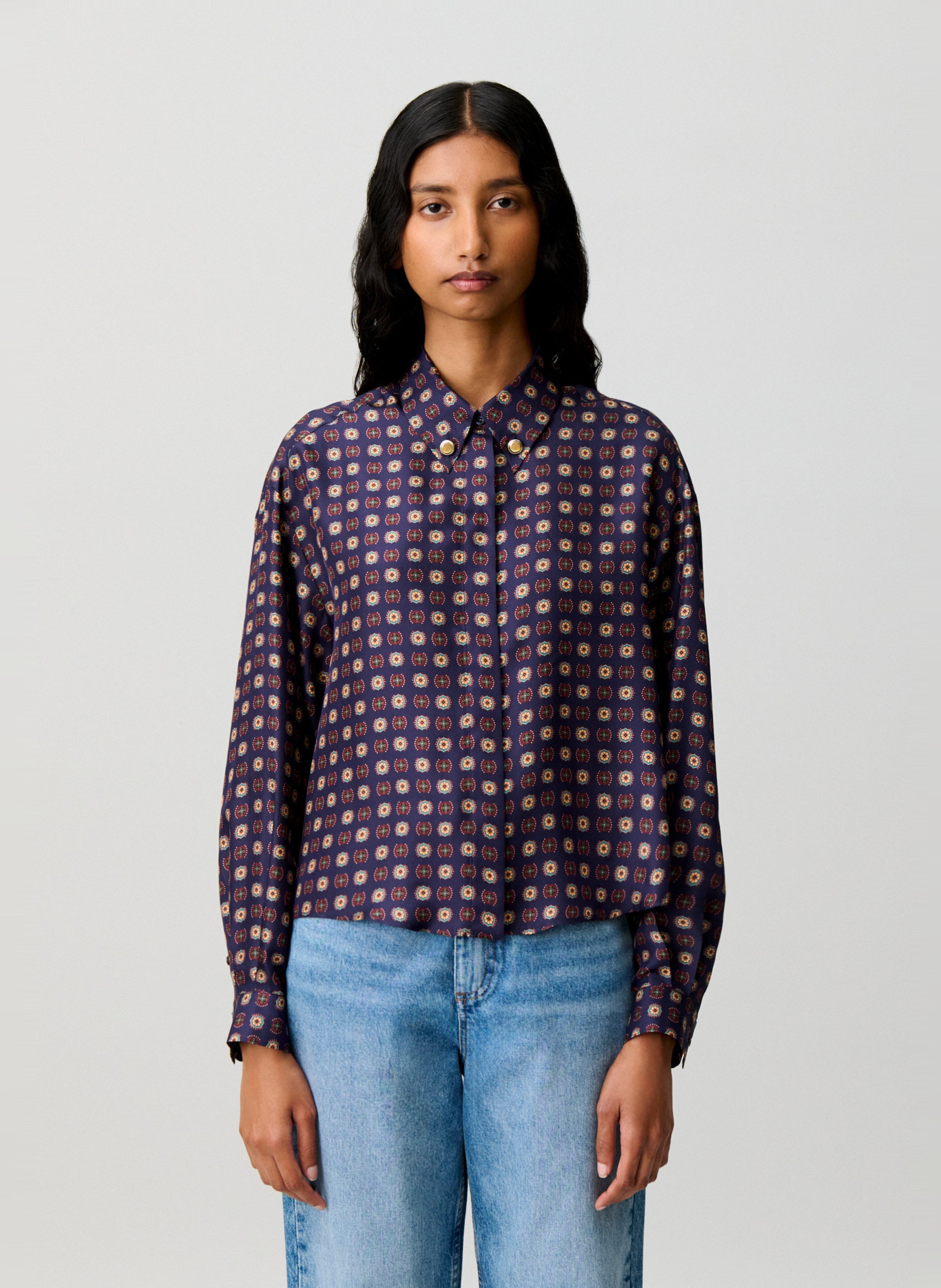 Chemise imprimée en soie CLAUDIE PIERLOT Bleu