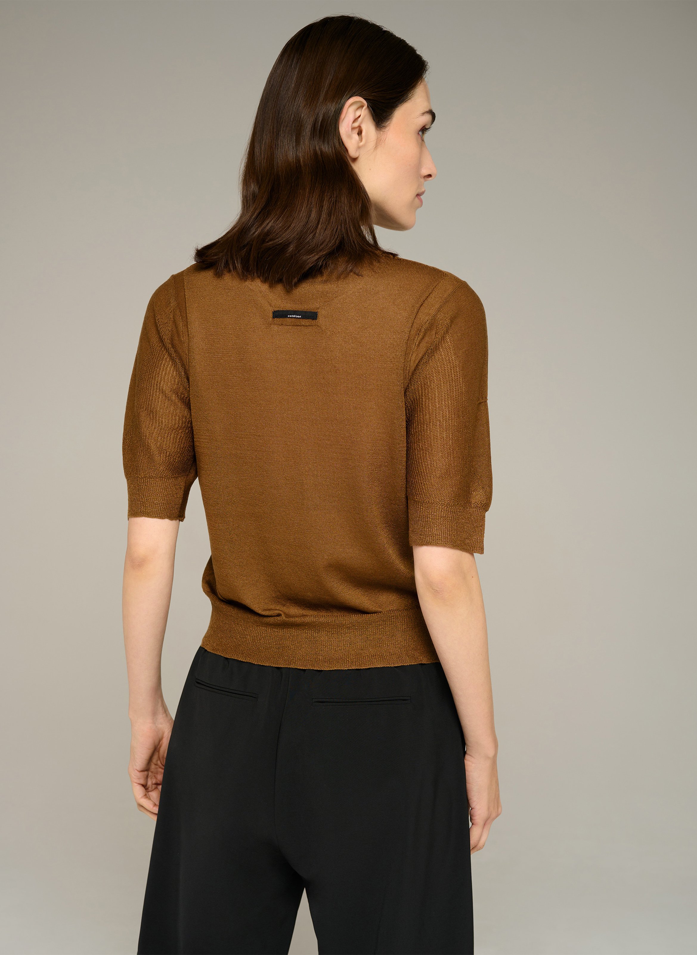 Pull droit col rond en jacquard métallisé | Marron COTELAC Femme