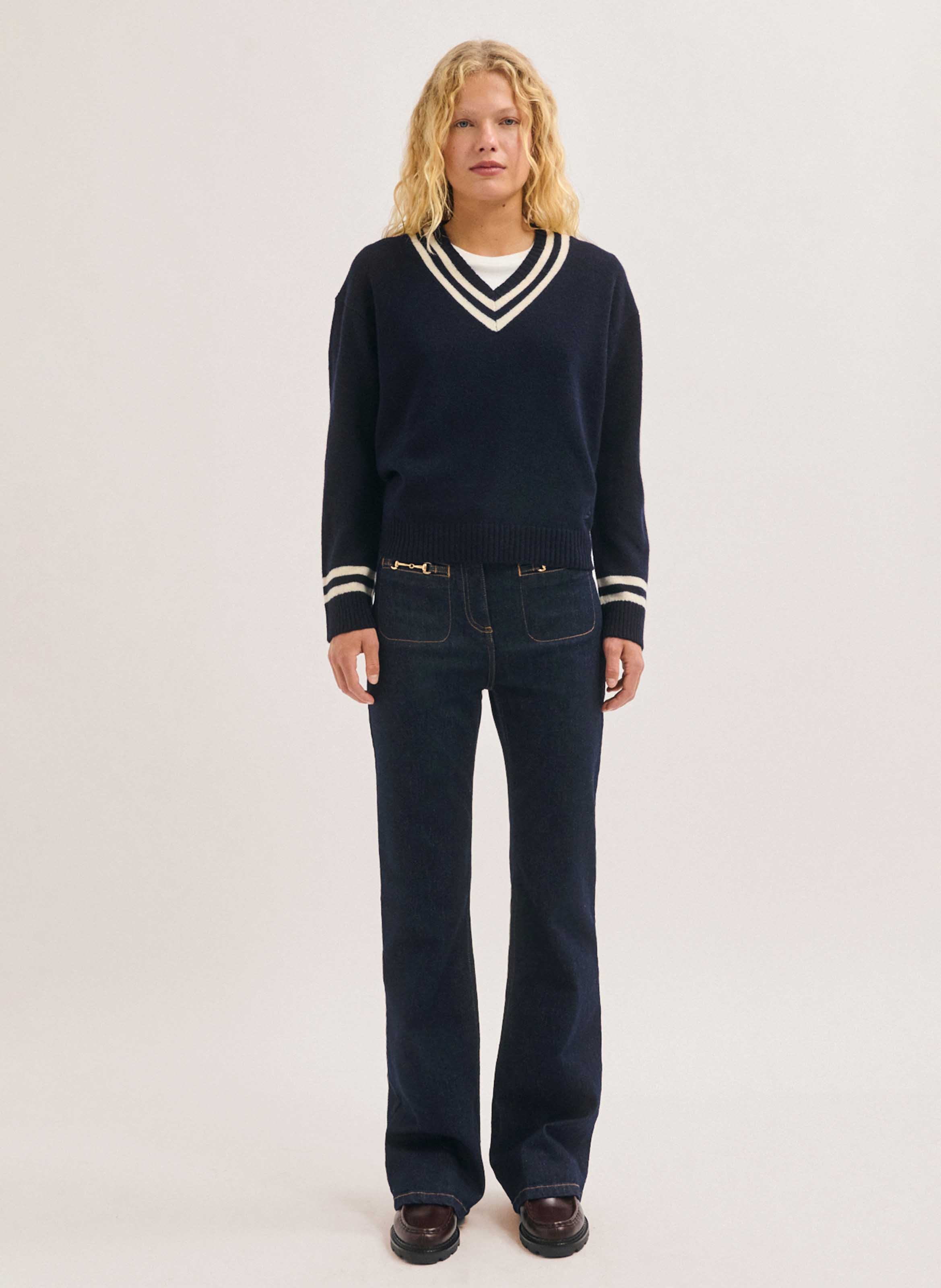 V-neck wool sweater PABLO Blue