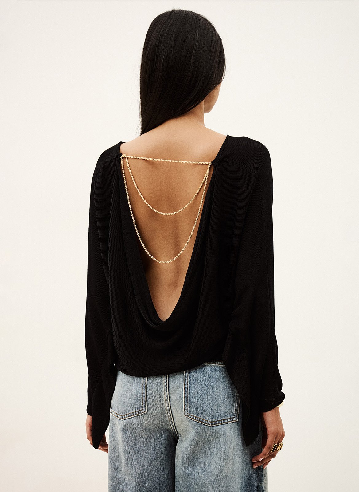 Pull dos nu en maille fine BA&SH Noir