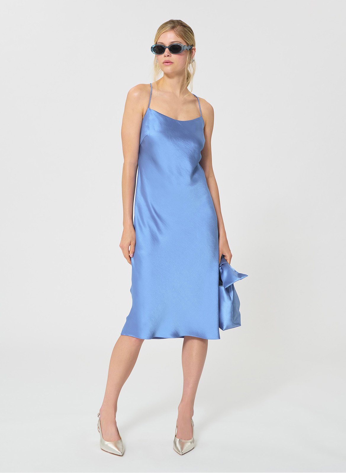Satin midi dress with thin straps TARA JARMON Blue