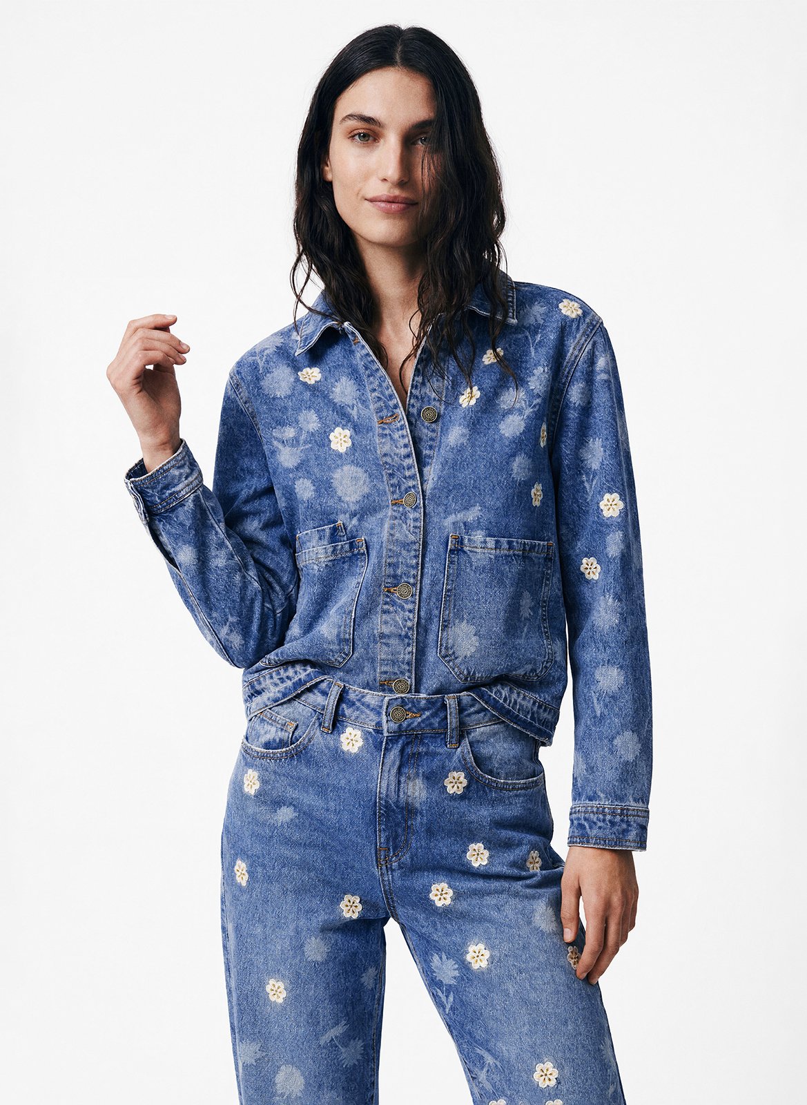 Veste col classique en denim de coton DESIGUAL Bleu
