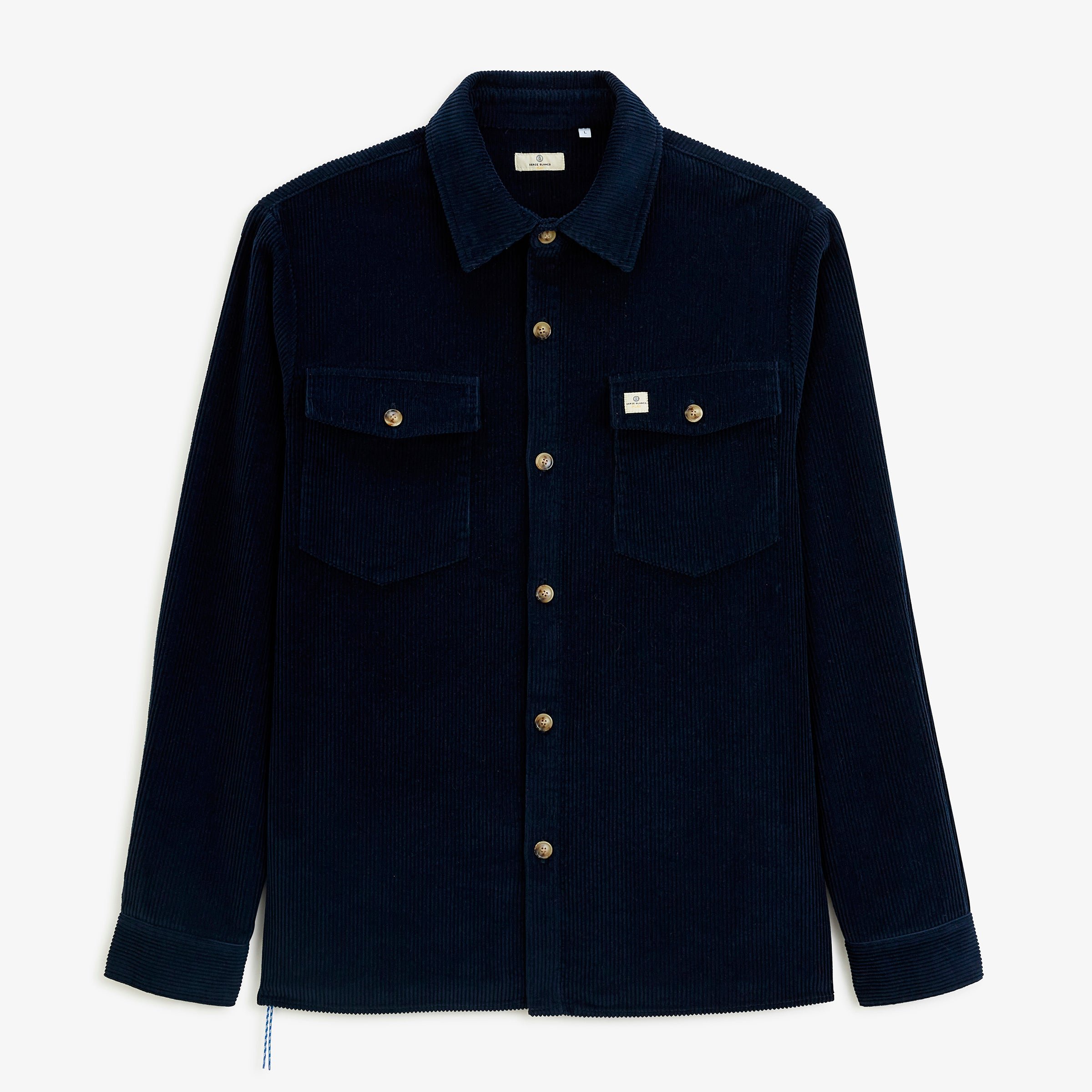 Long-sleeved shirt in navy blue pigment-dyed velvet by sbplay. SERGE BLANCO Blue