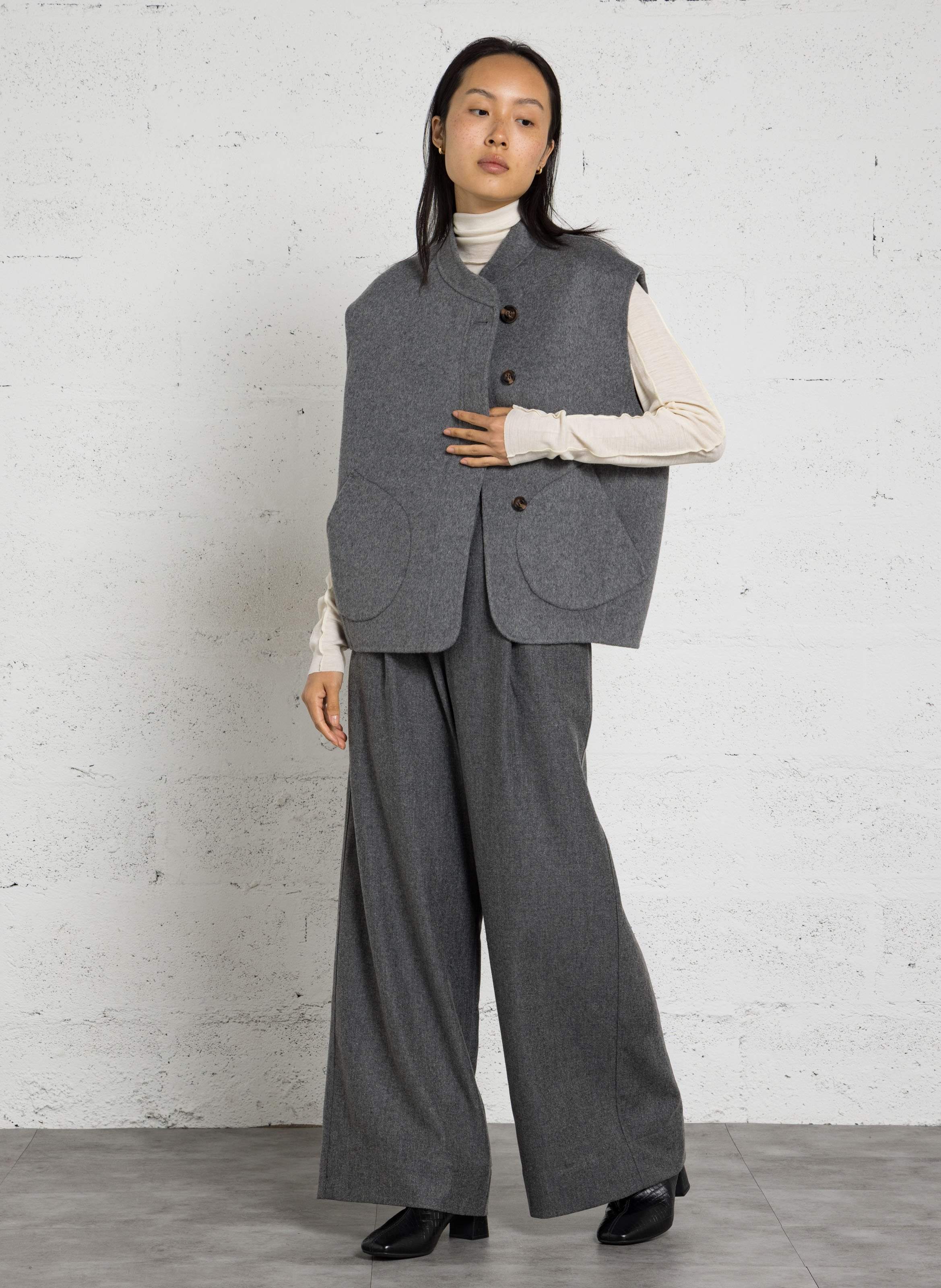 Short high-neck wool blend jacket SOEUR Grey