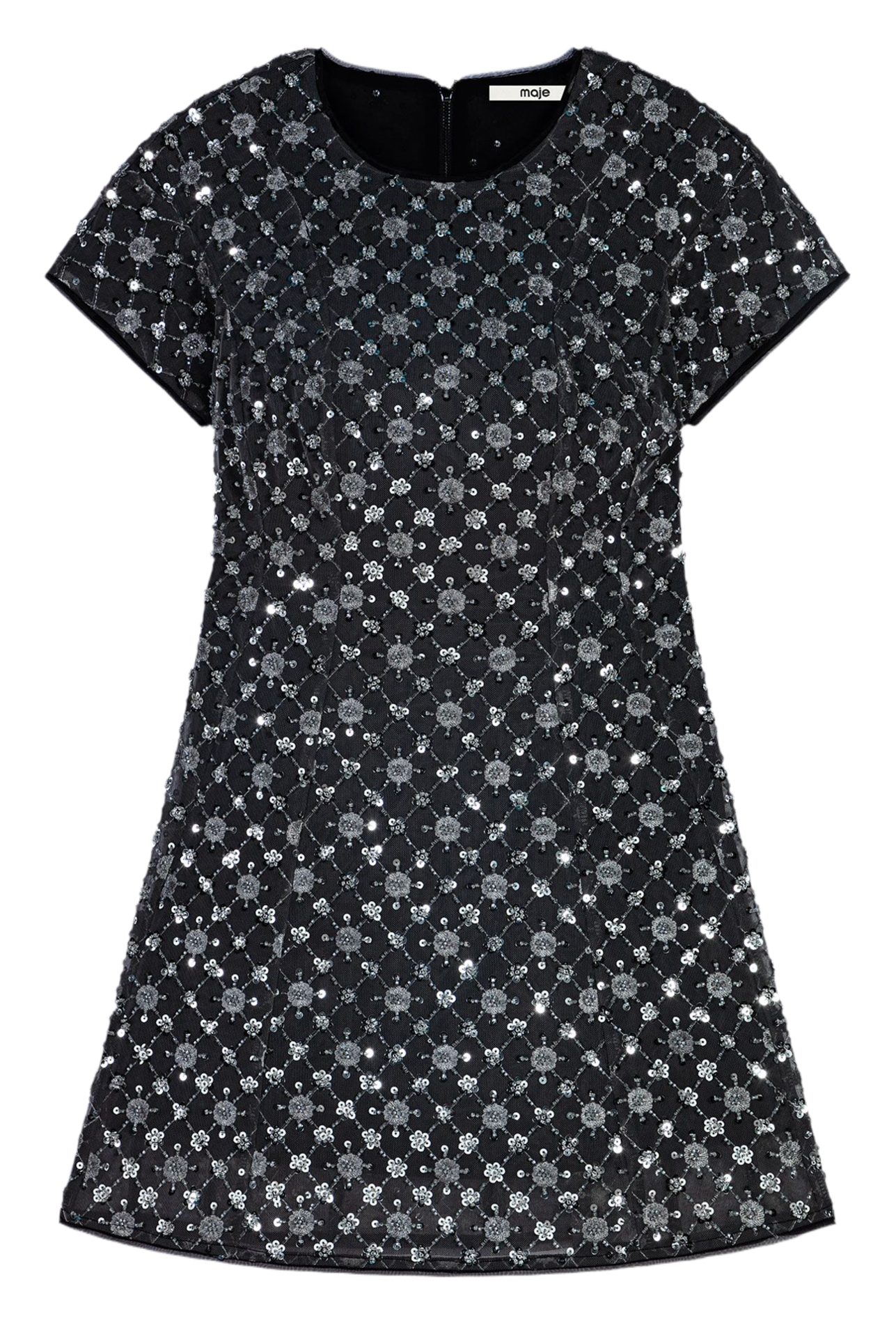 Robe courte strassée à manches courtes MAJE Gris