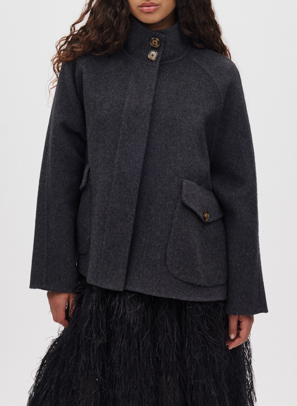 Veste ample boutonnée en laine RABENS SALONER Argent
