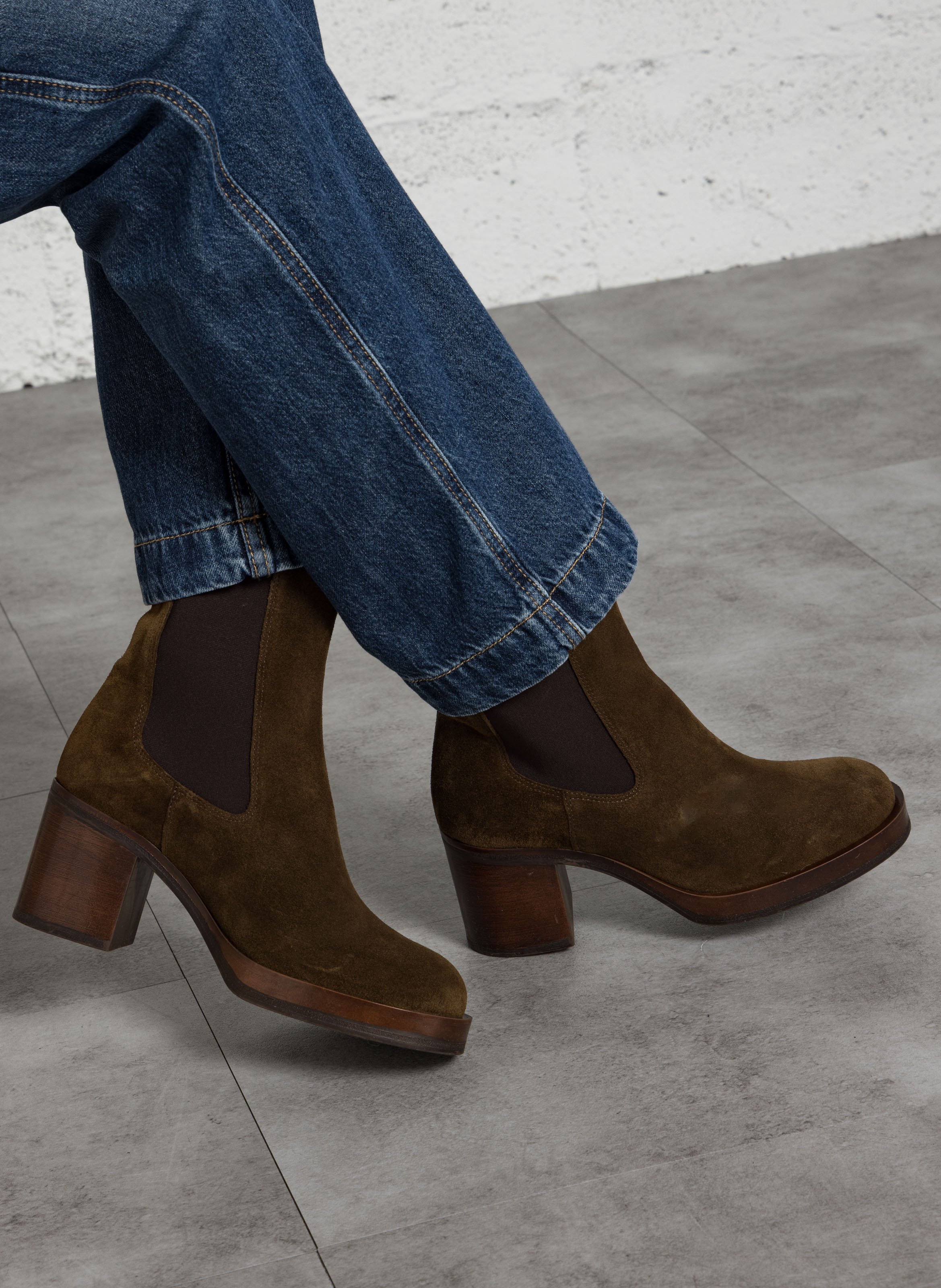 Velvet leather mid-calf boots BOCAGE Green