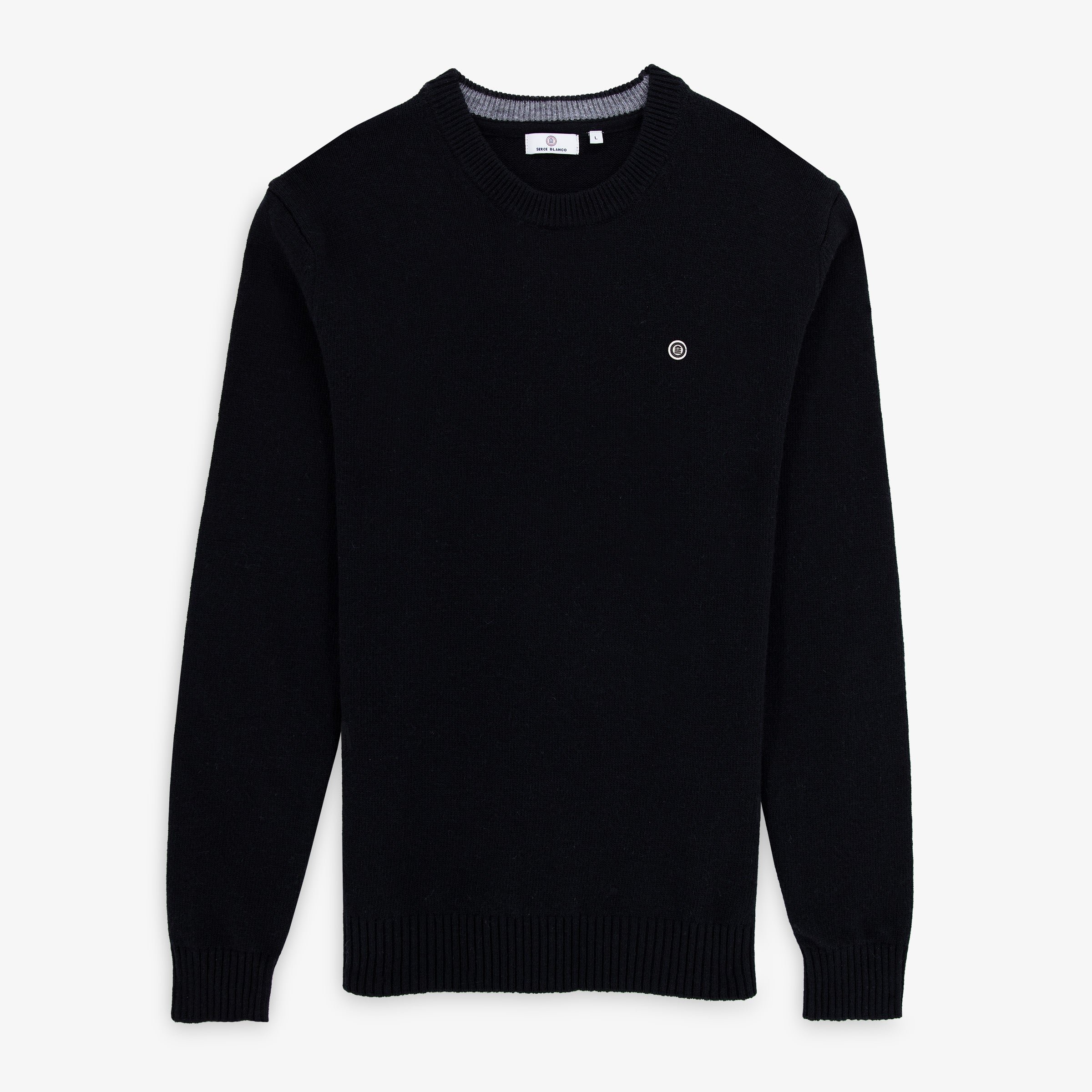 Crew-neck sweater in wool jersey knit SERGE BLANCO Black