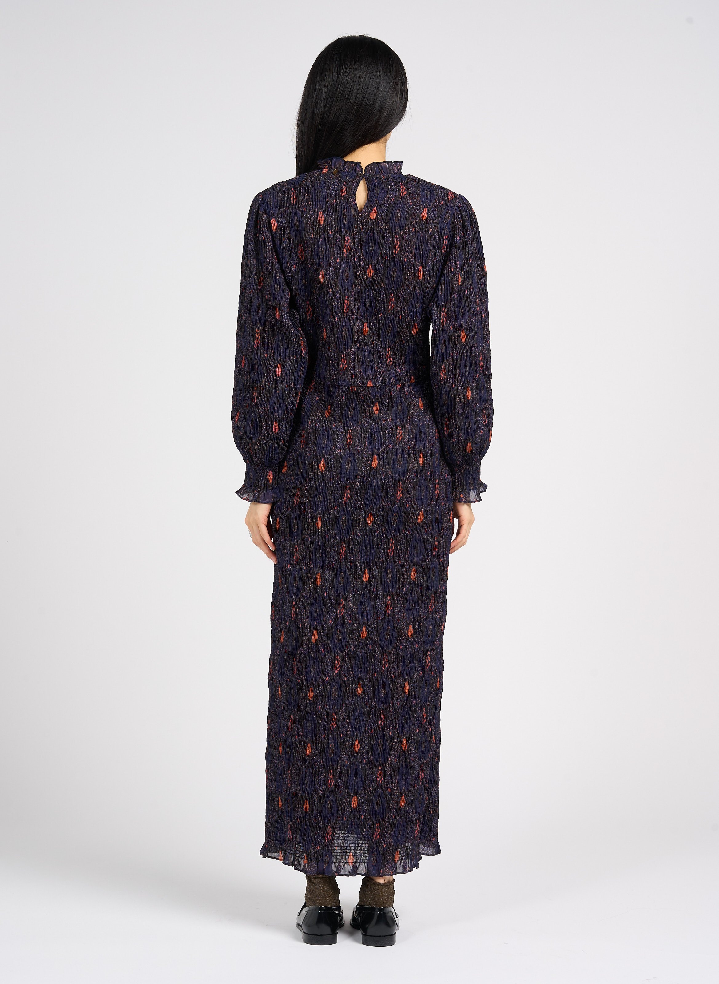 Gerade geschnittenes langes Kleid mit Rundhalsausschnitt Blau