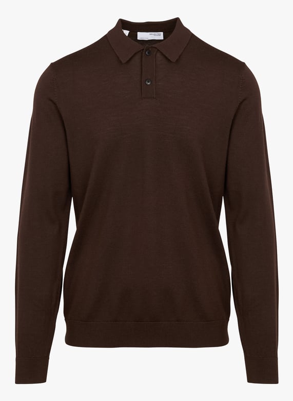 Straight fit merino wool polo neck sweater Chocolate torte