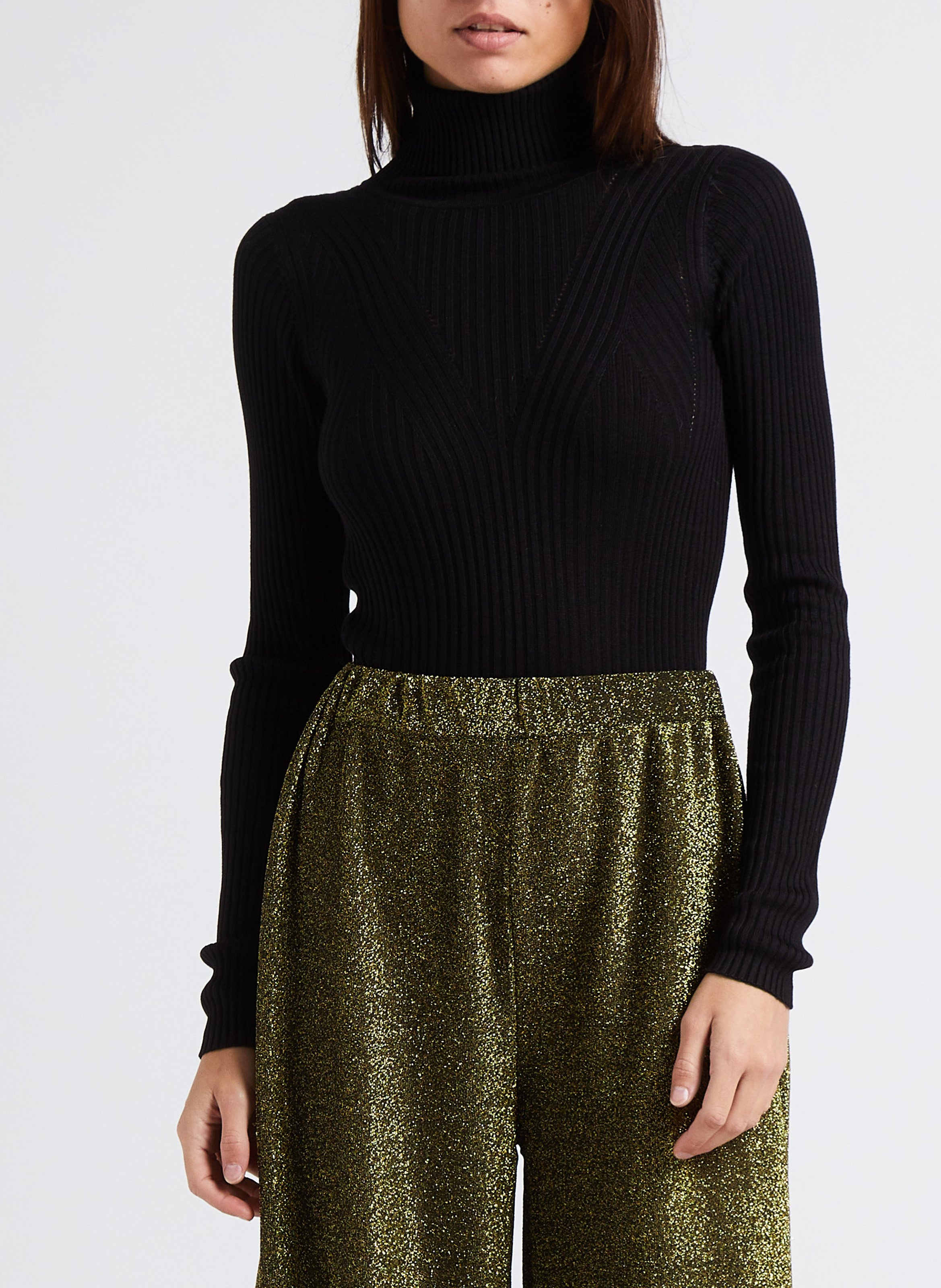 Strakke body van ribtricot met opstaande kraag KARMA KOMA Zwart