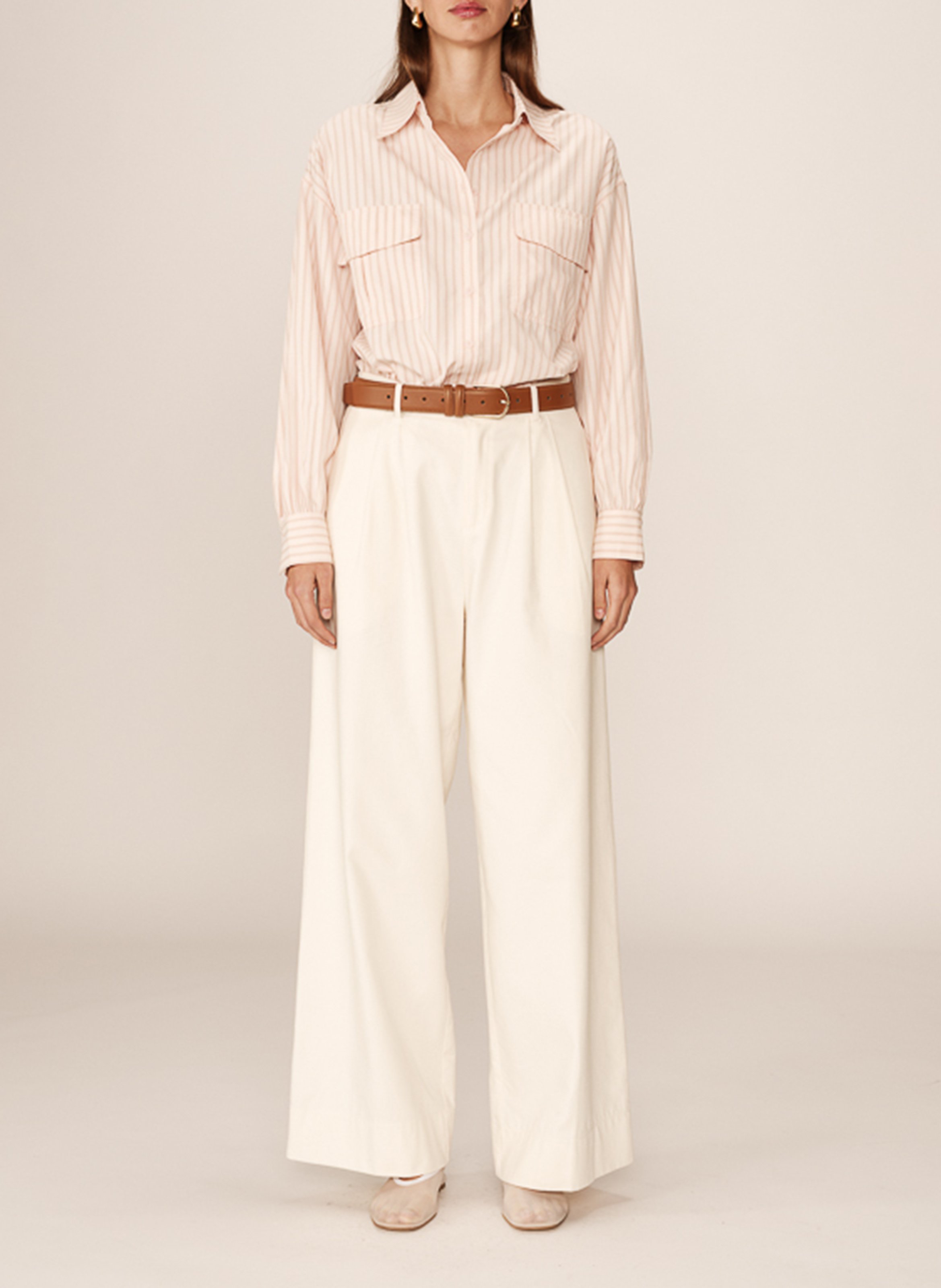 Chemise droite col classique en coton mélangé GRACE ET MILA Rose