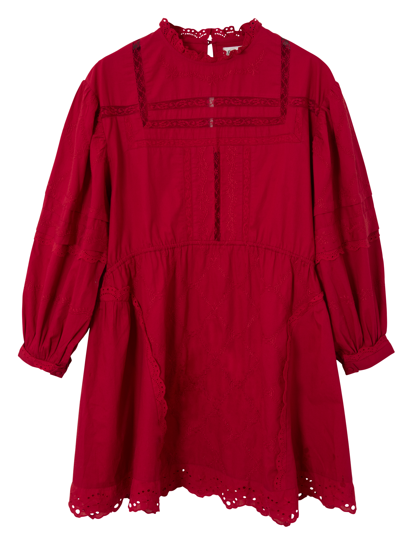 Short embroidered organic cotton dress DAMSON MADDER Red