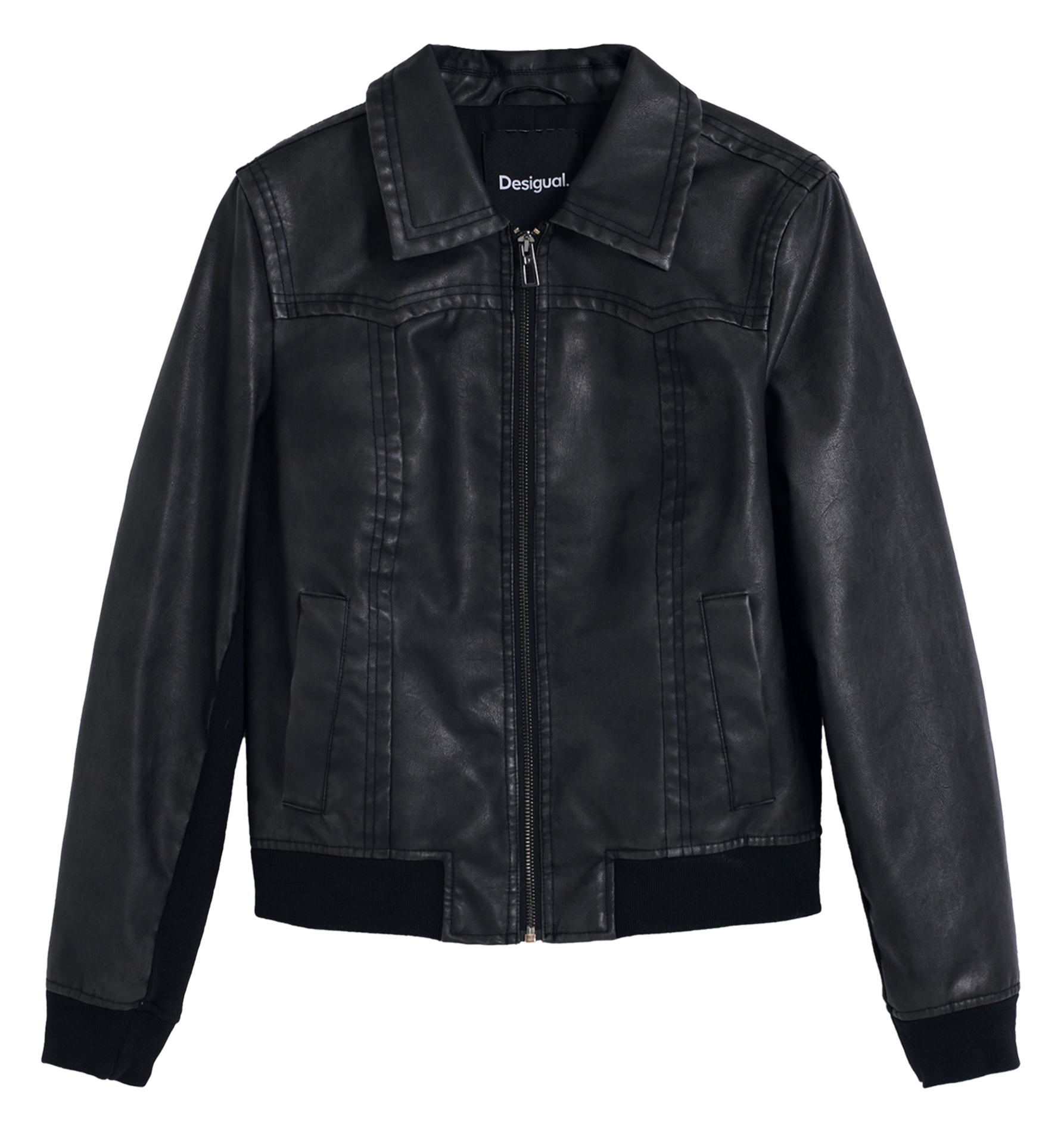 Straight faux leather jacket Black Desigual Women Place des