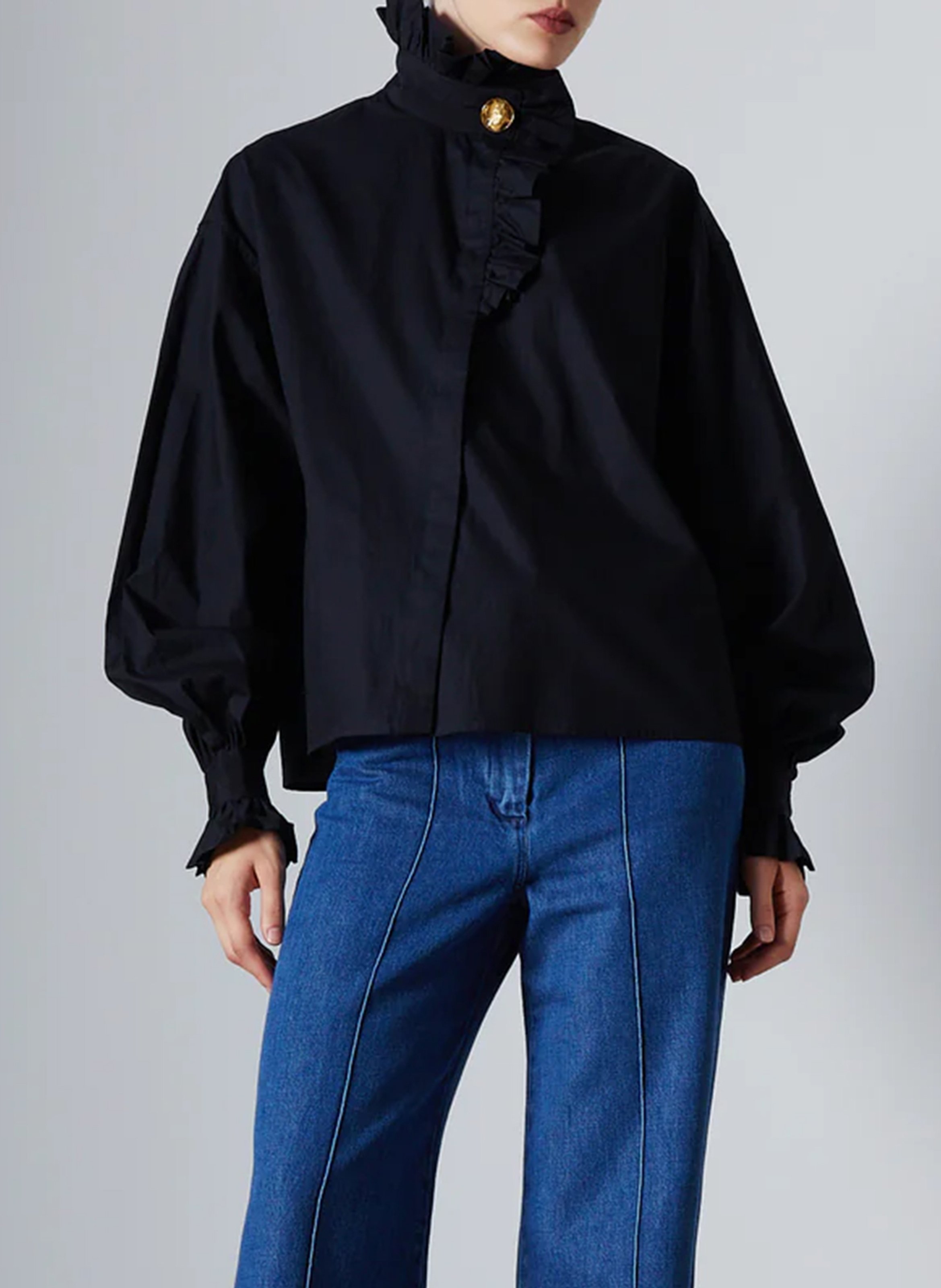Organic cotton shirt with ruffled collar THE LABEL EDITION Black