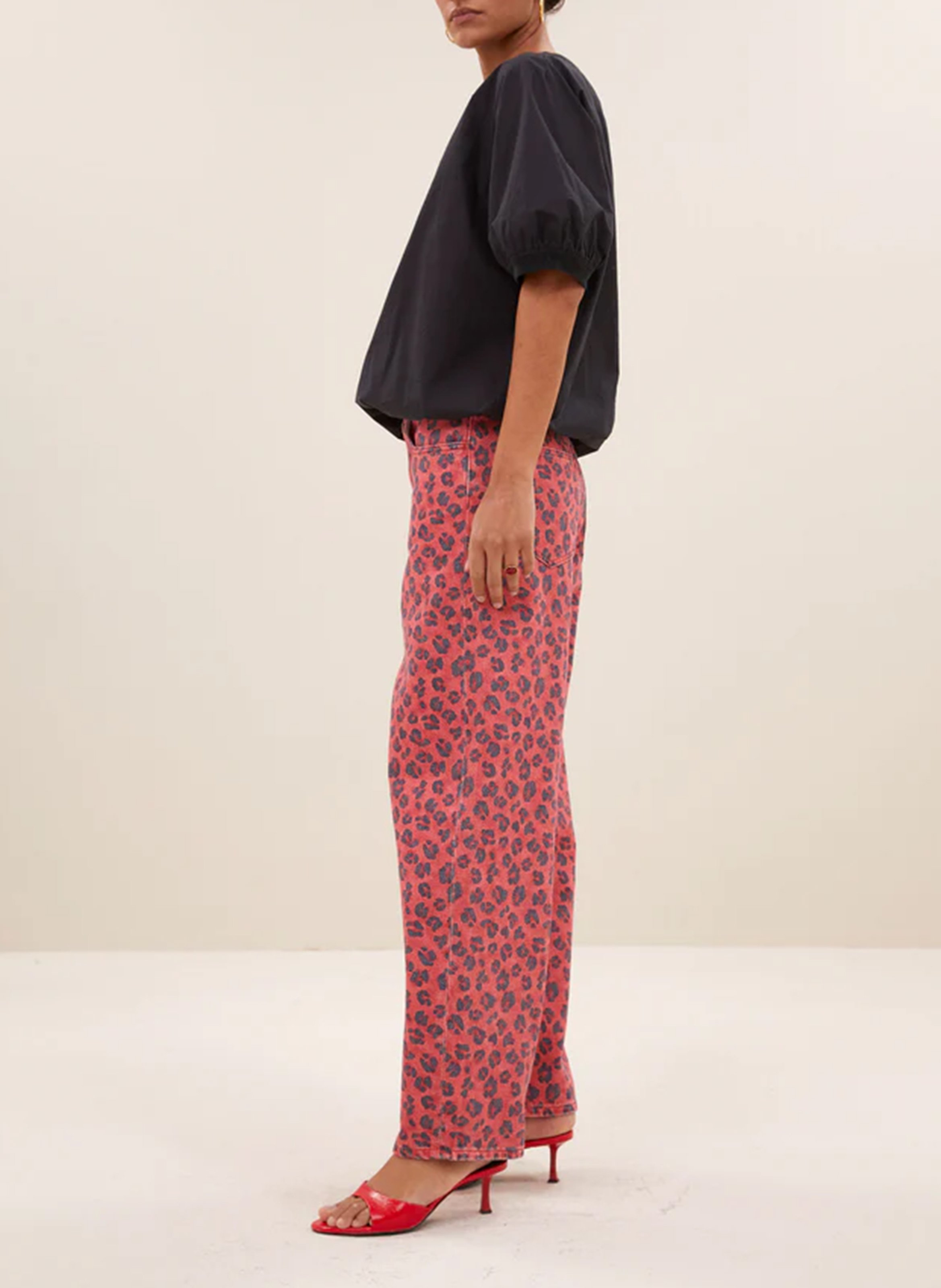 Jean droit en coton bio imprimé BY BAR Rouge