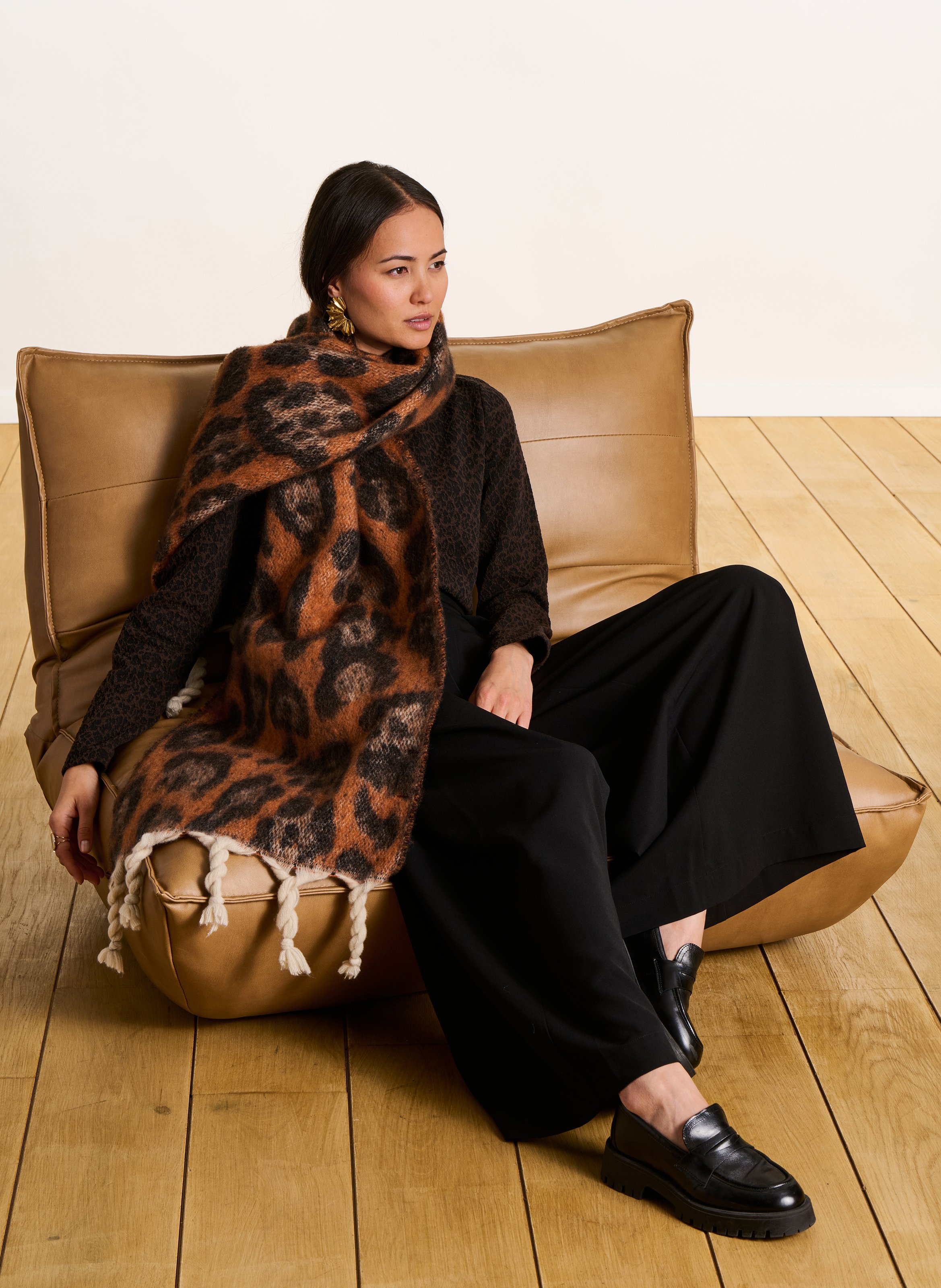 Echarpe léopard à franges LA FEE MARABOUTEE Marron