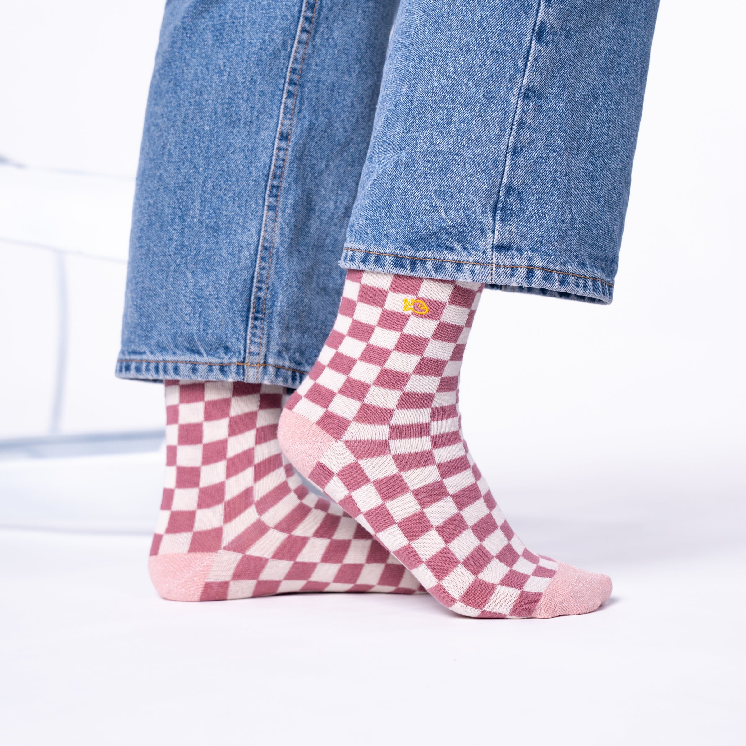 Checked combed cotton socks BILLYBELT Pink