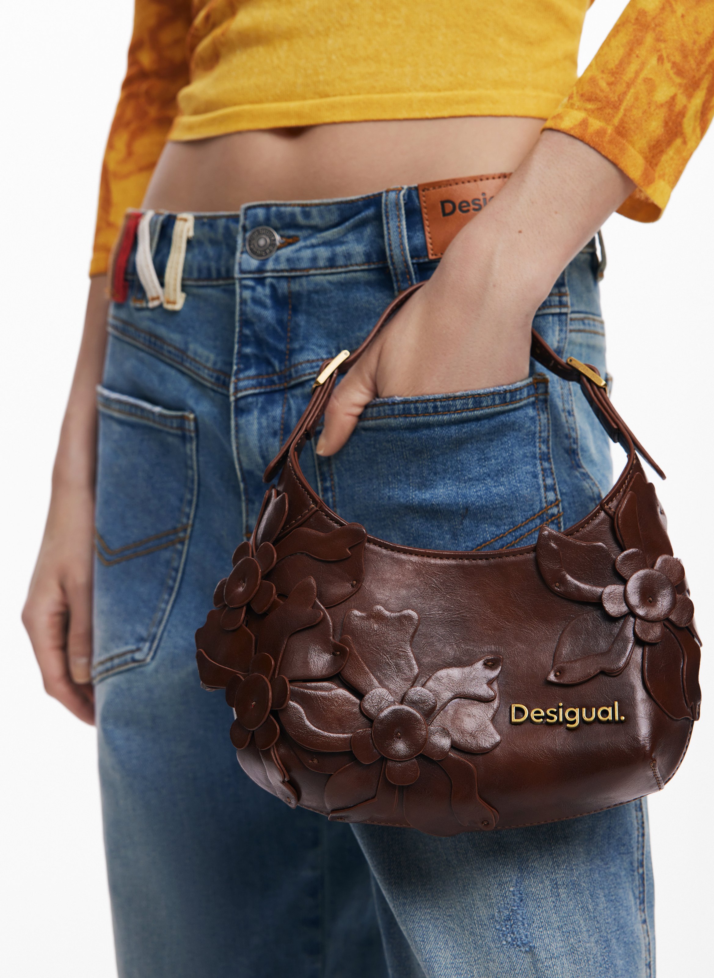 Sac épaule effet cuir à fleurs DESIGUAL Marron