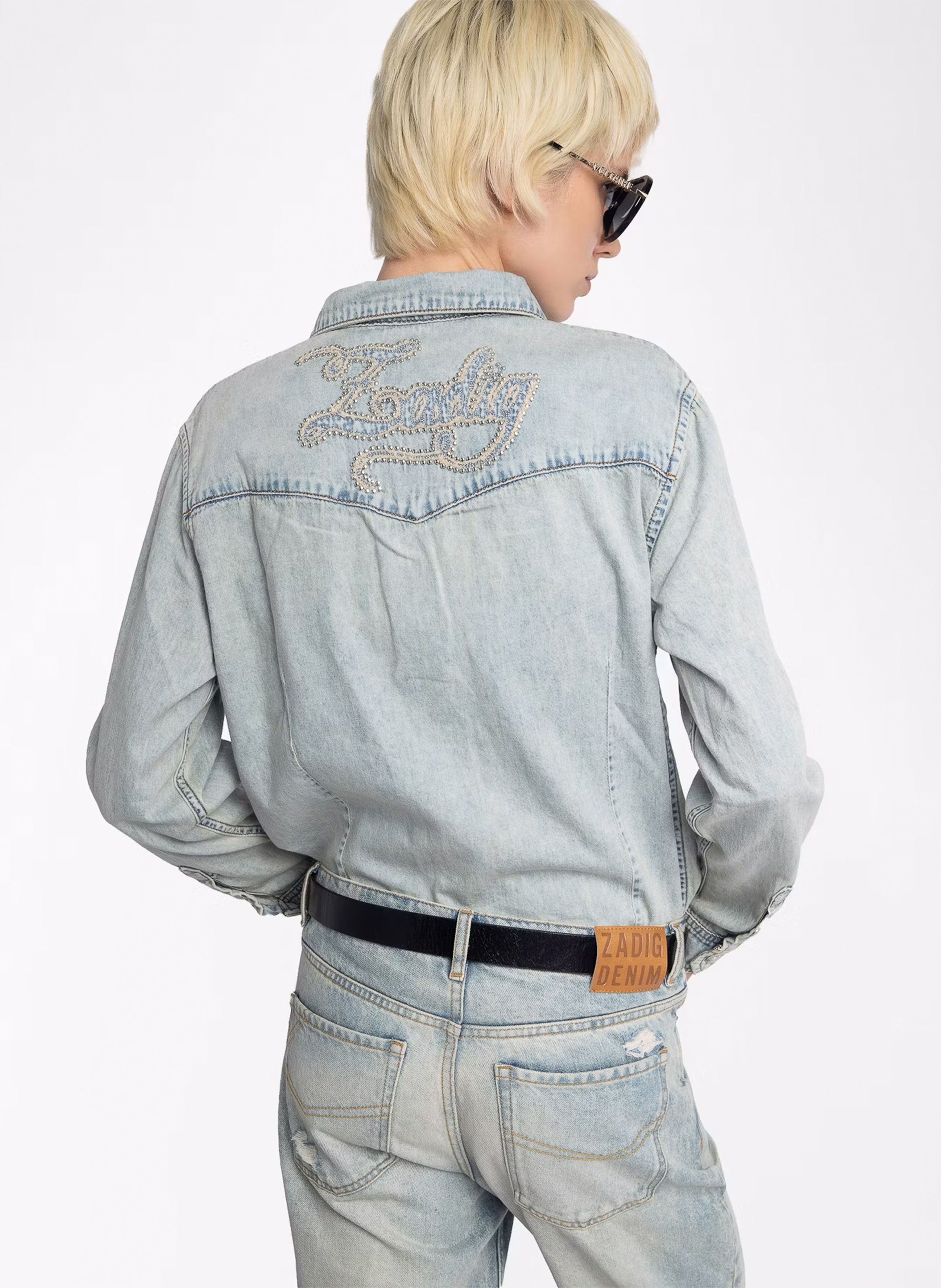 Chemise droite délavée à broderies ZADIG&VOLTAIRE Bleu