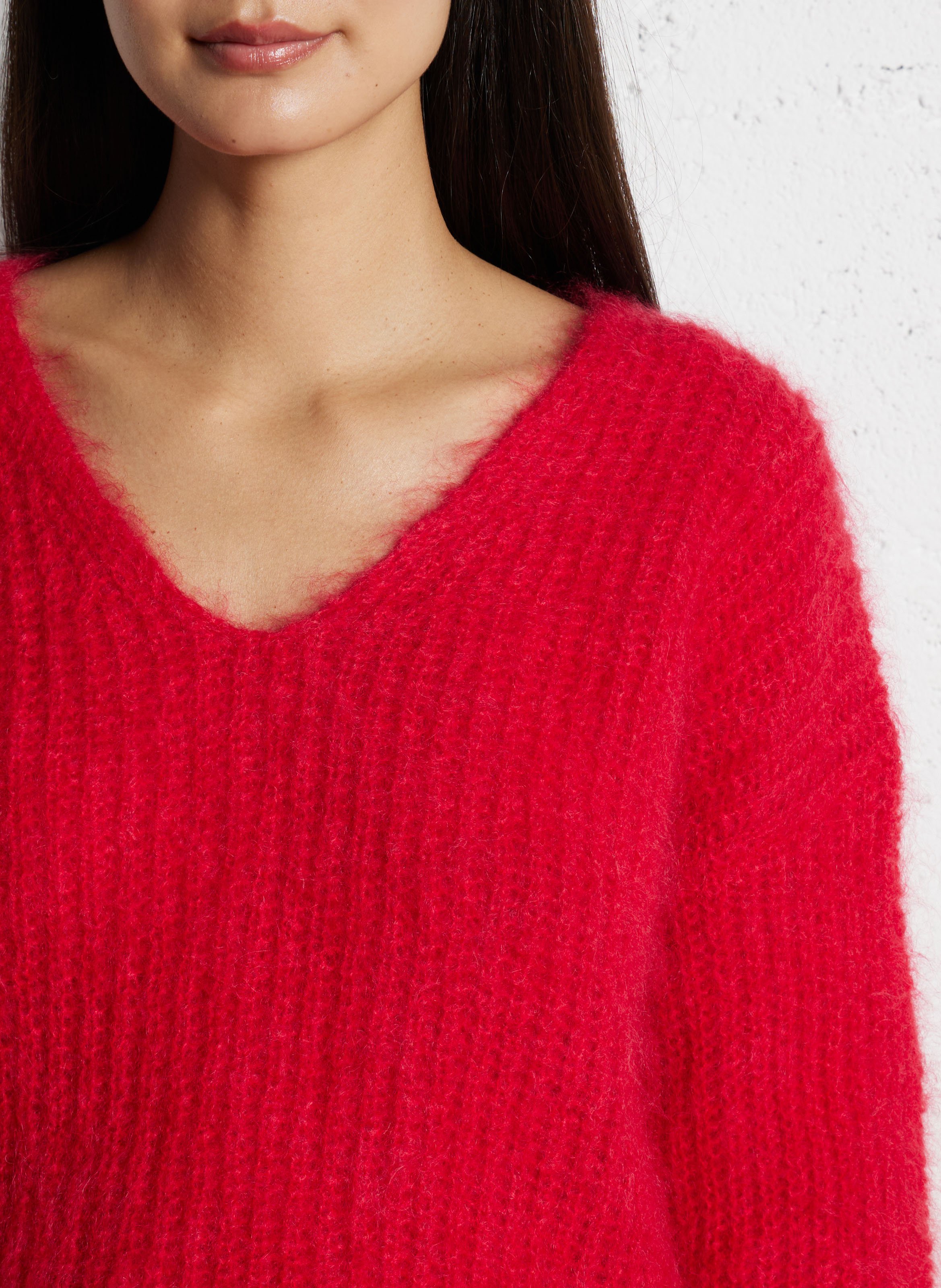 Pull col V en laine mélangée DES PETITS HAUTS Rouge