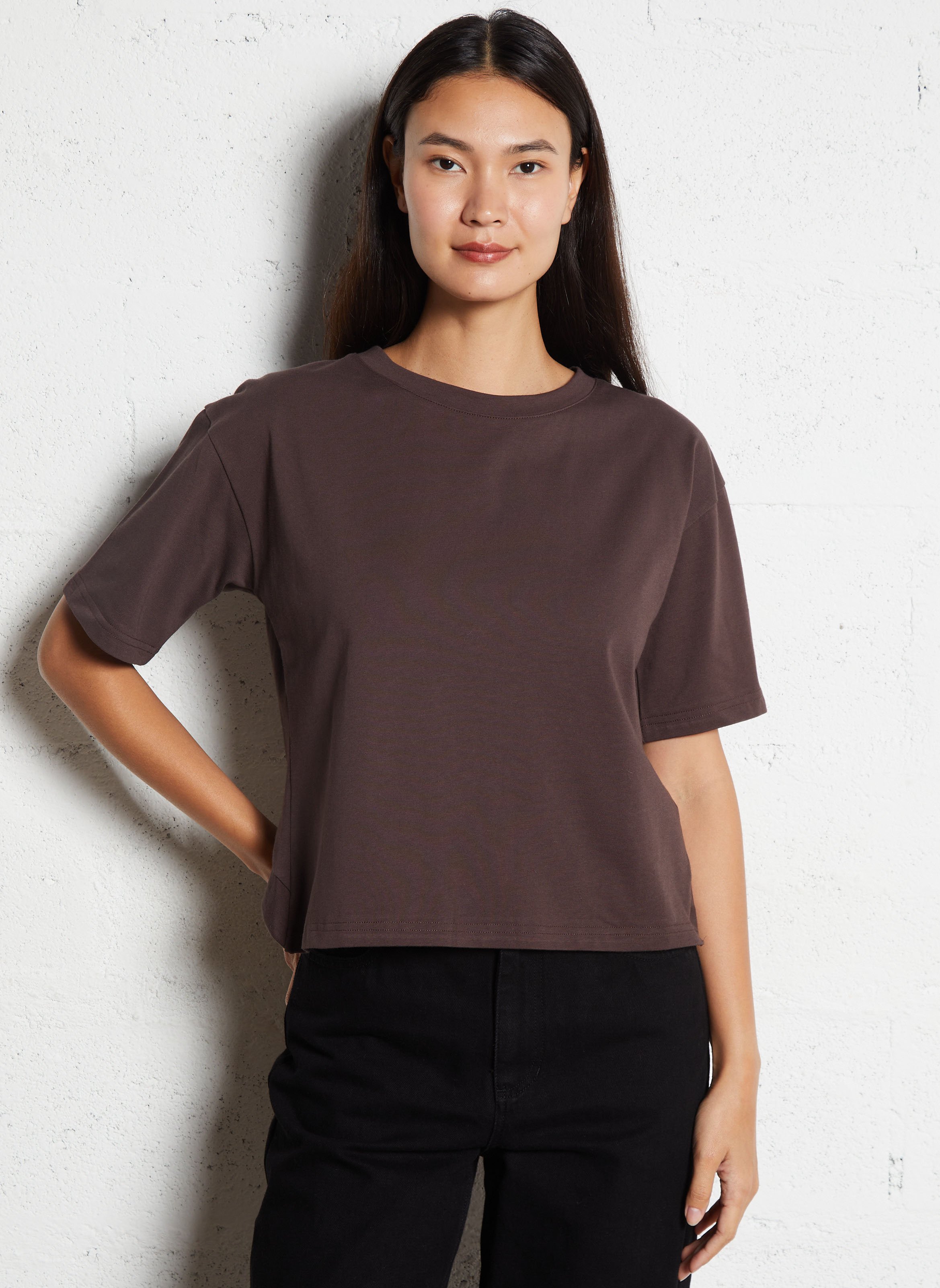 Round-neck organic cotton T-shirt SUNCOO Brown
