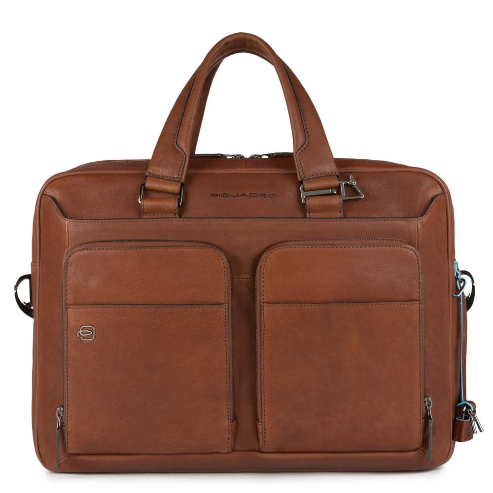 Leather briefcase PIQUADRO Brown