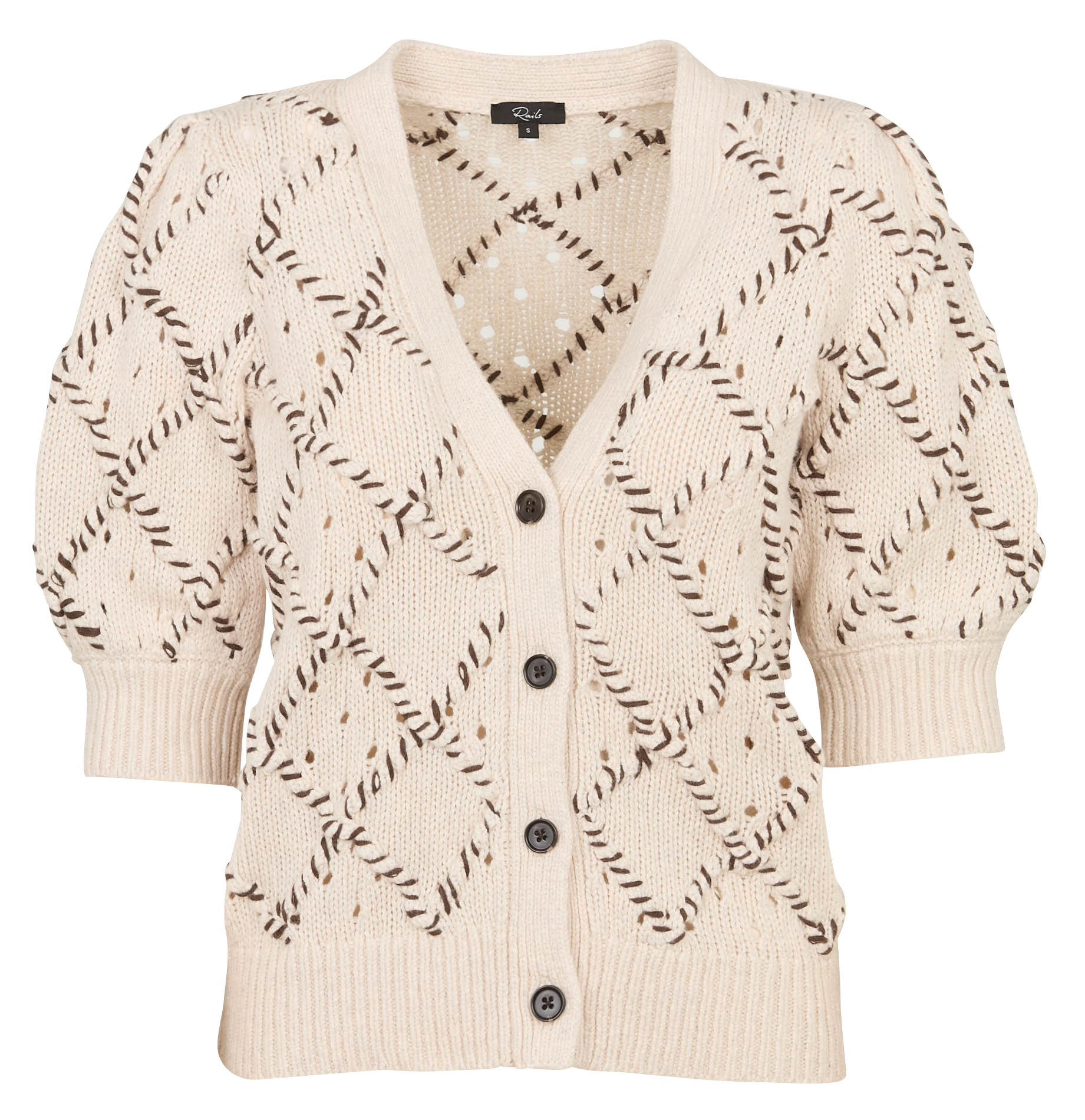 Cardigan boutonné col V à broderies RAILS Beige