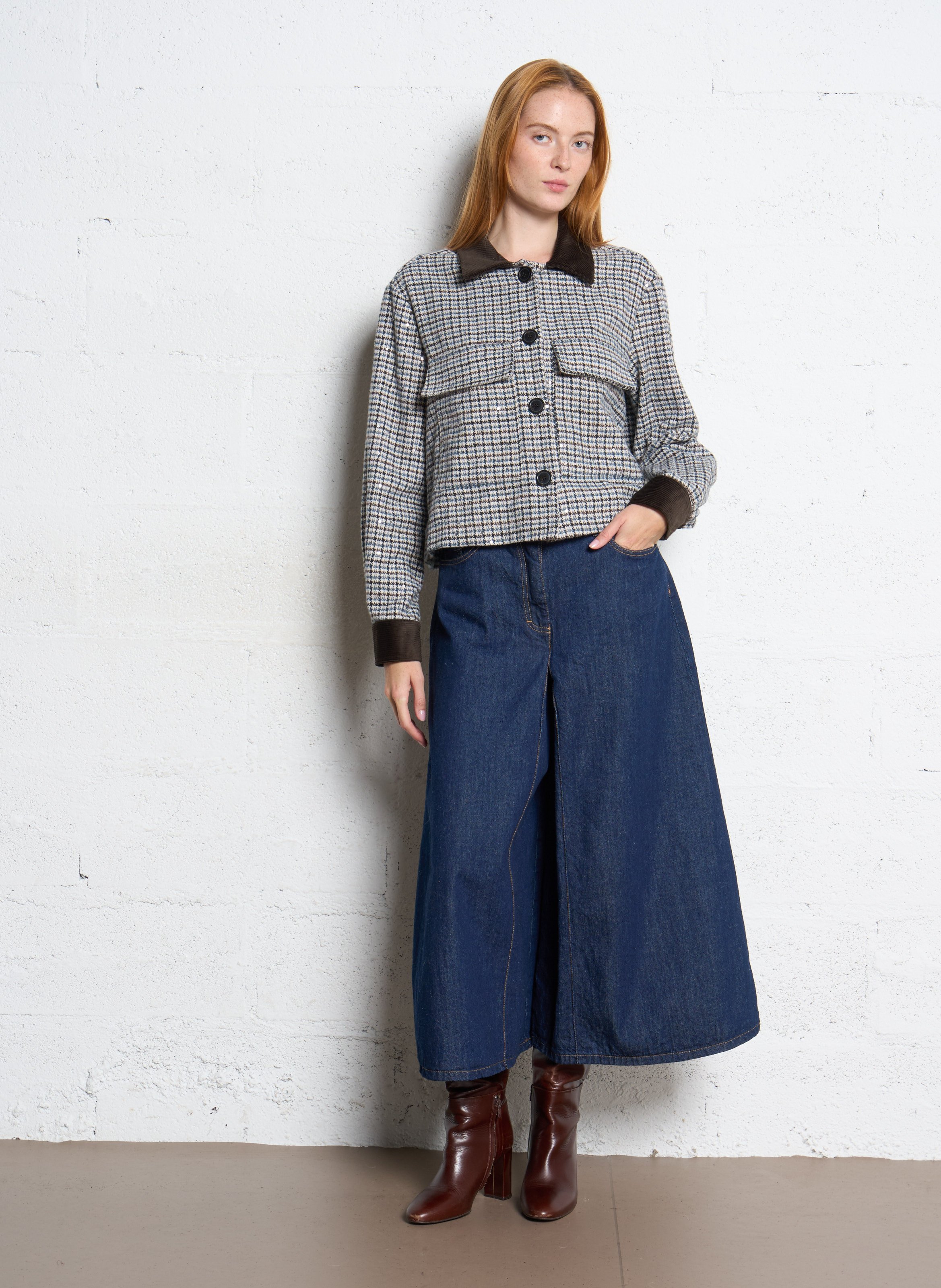 Jean cropped évasé en coton PLEASE Bleu