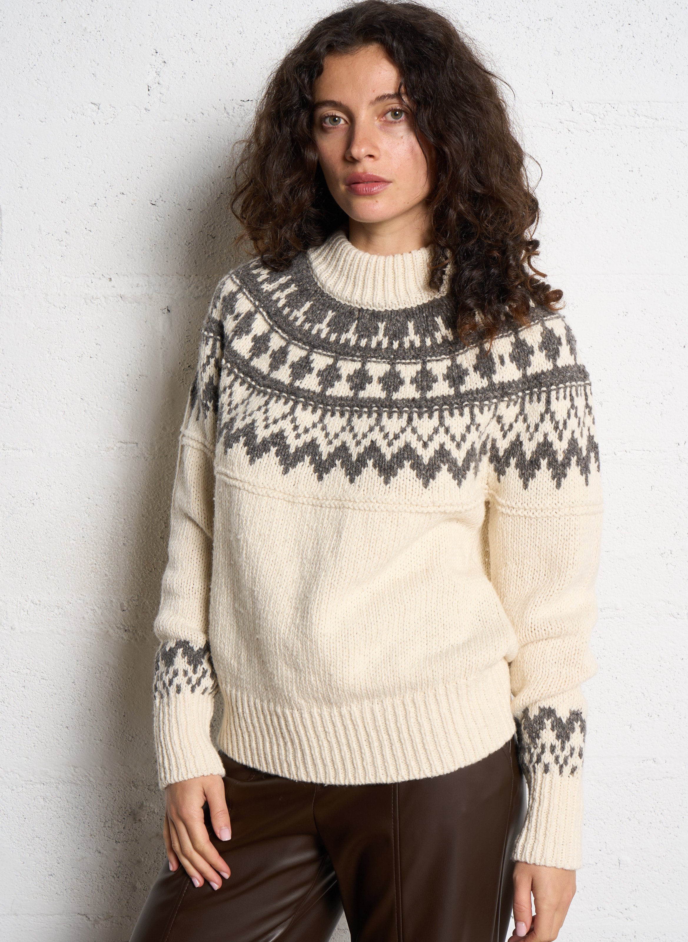 Pull droit col montant jacquard en laine mélangée MAISON 123 Blanc