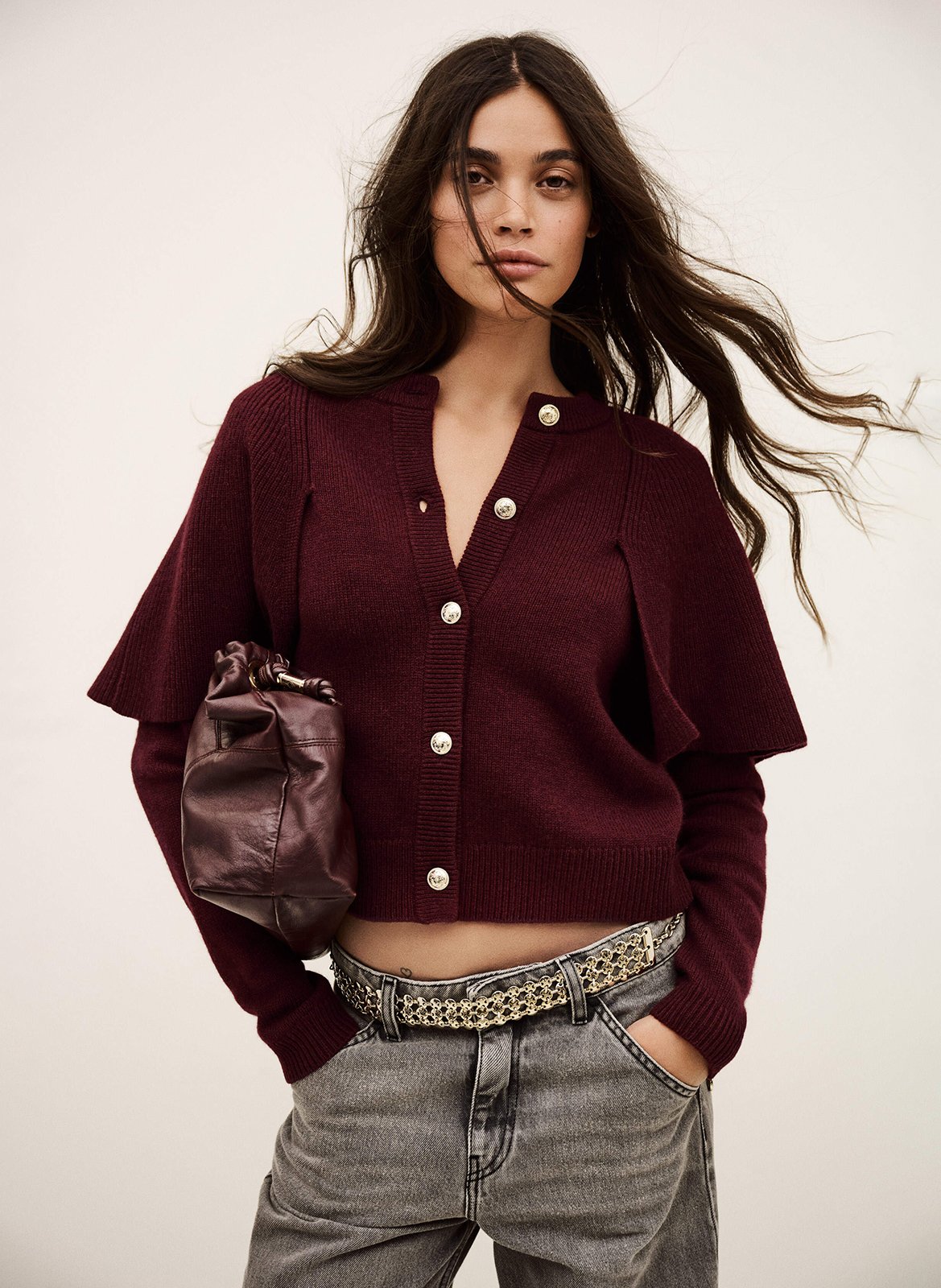 Cardigan boutonné en laine unie BA&SH Prune