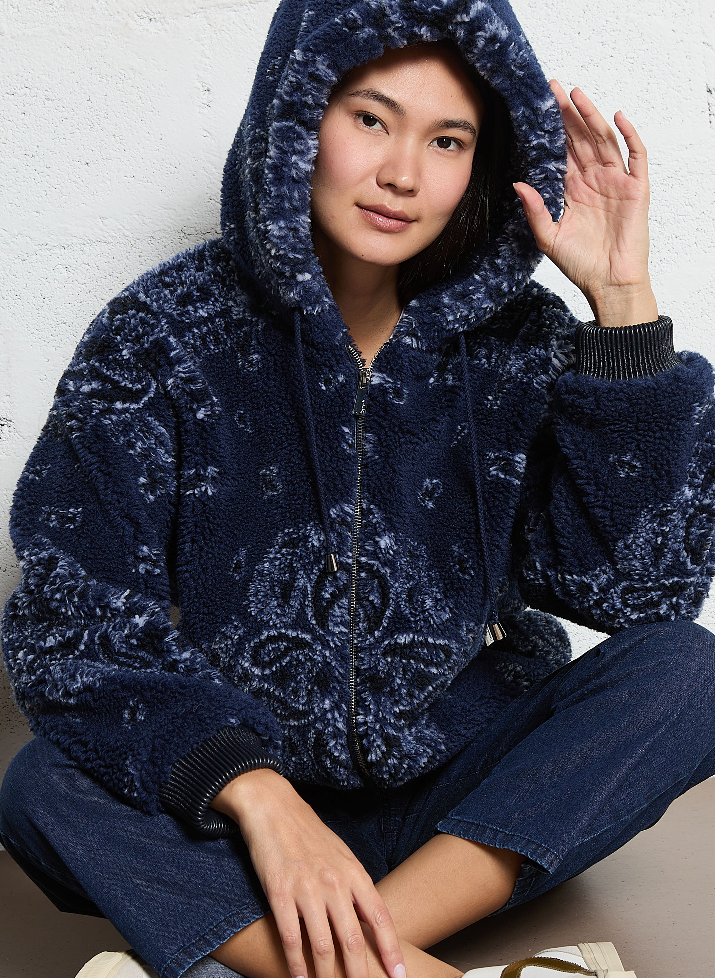 Veste à capuche en fausse fourrure imprimée BERENICE Bleu