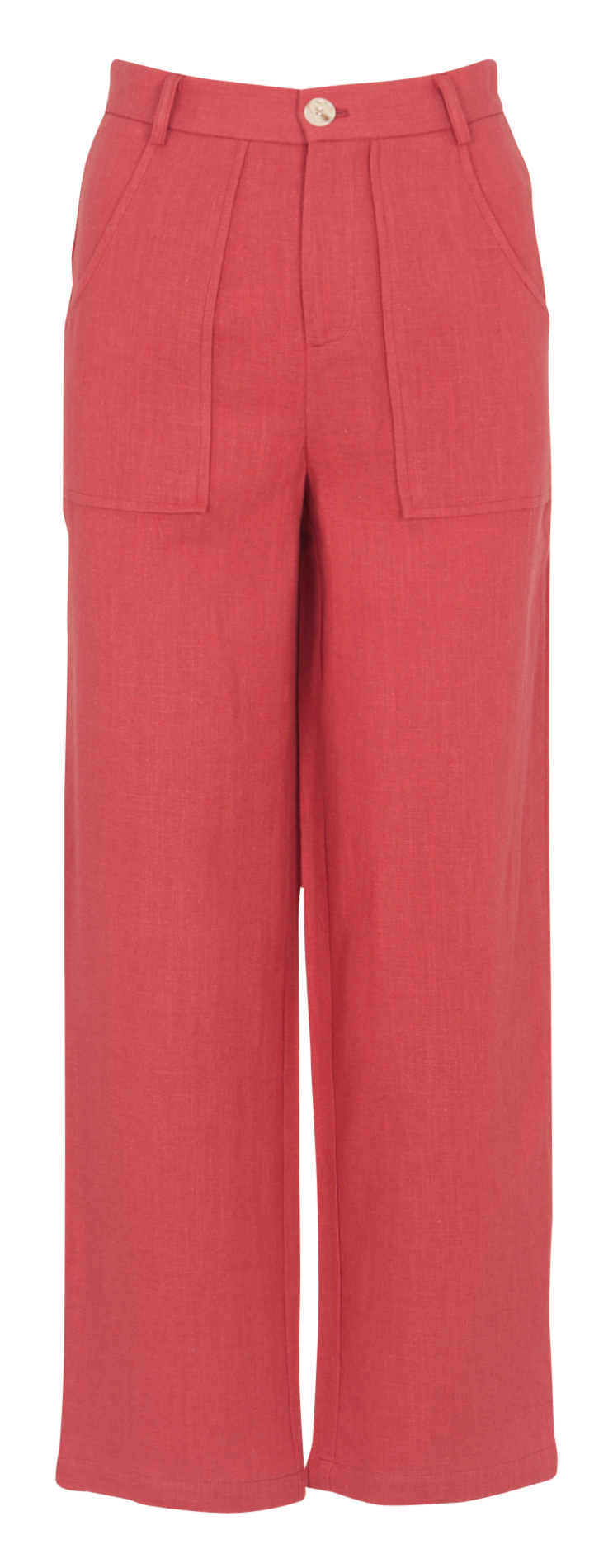 Pantalon droit taille haute en coton et lin THE KORNER Rouge