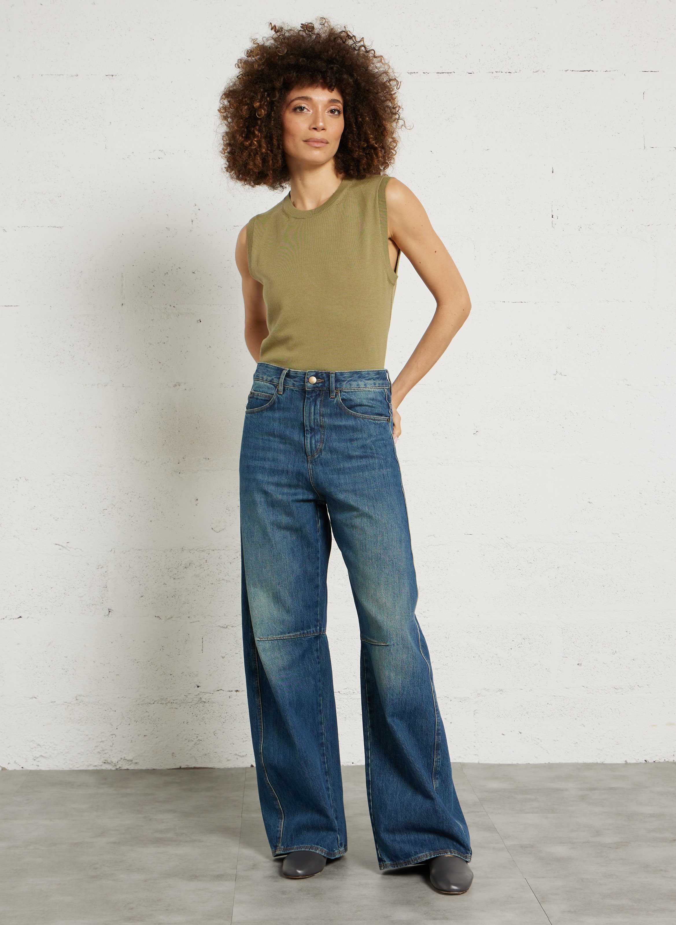 Pull sans manches col rond en laine mérinos SOEUR Gris