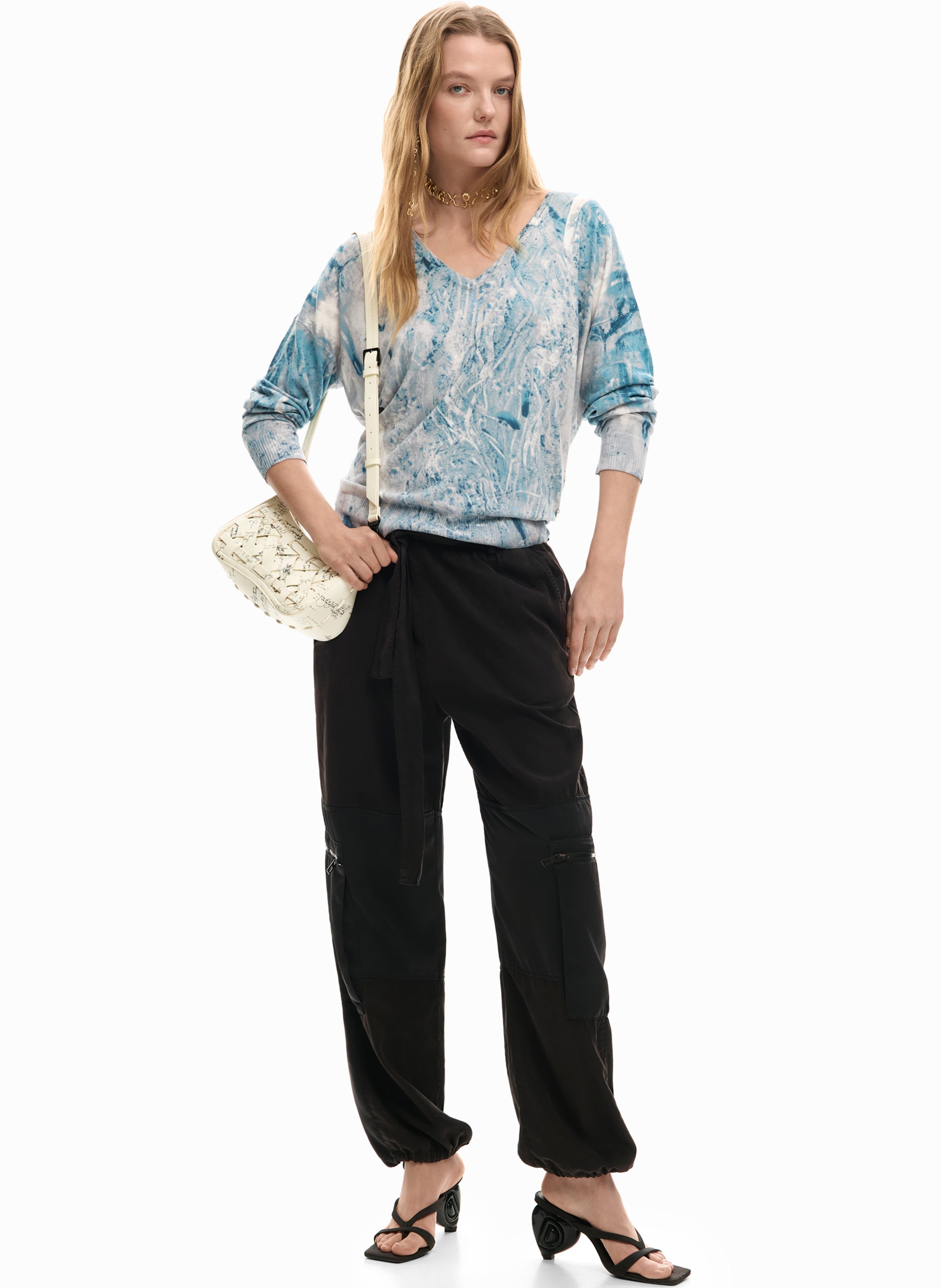 Pull col V imprimé DESIGUAL Bleu