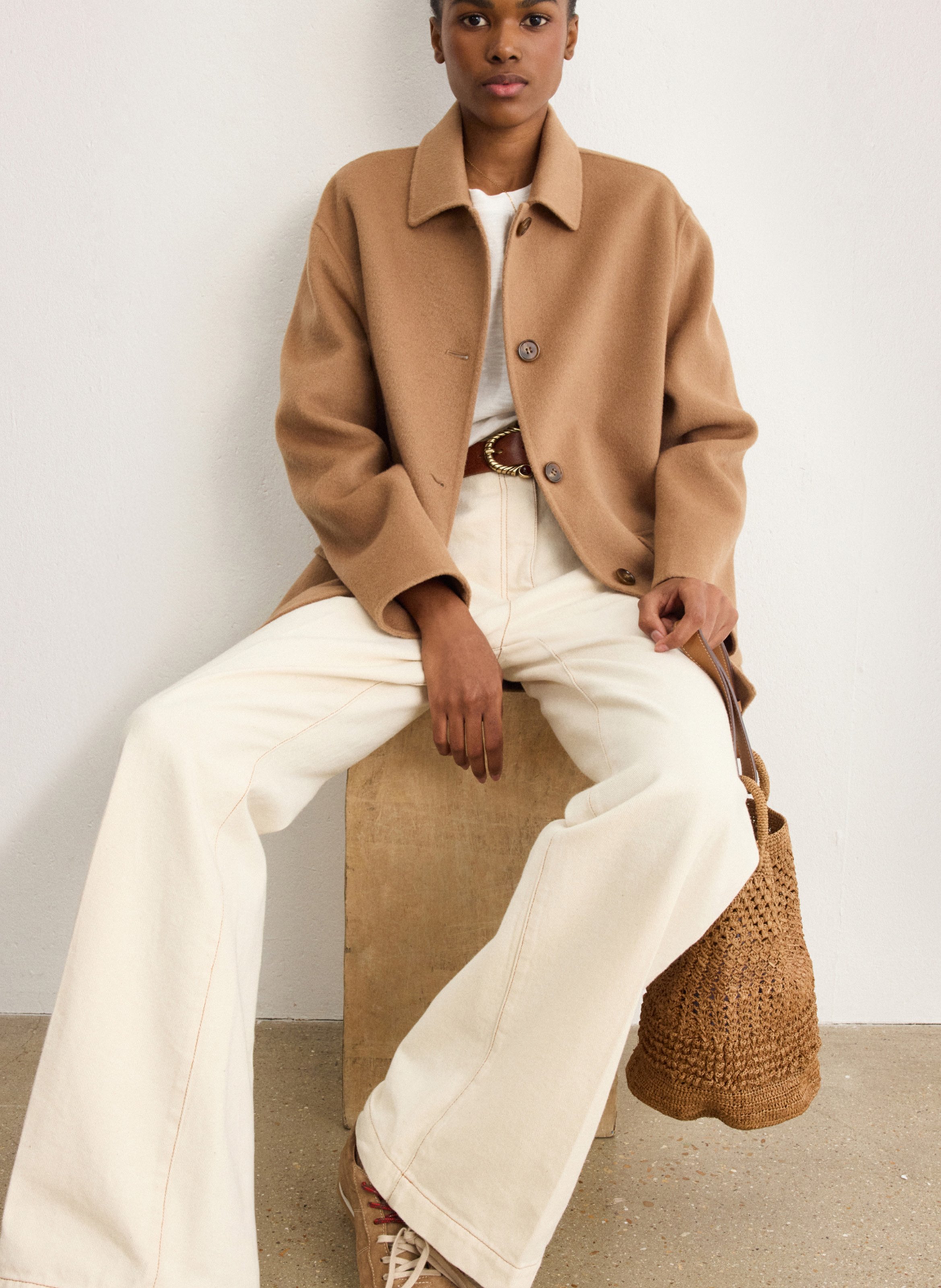 Manteau en laine col classique PABLO Brown