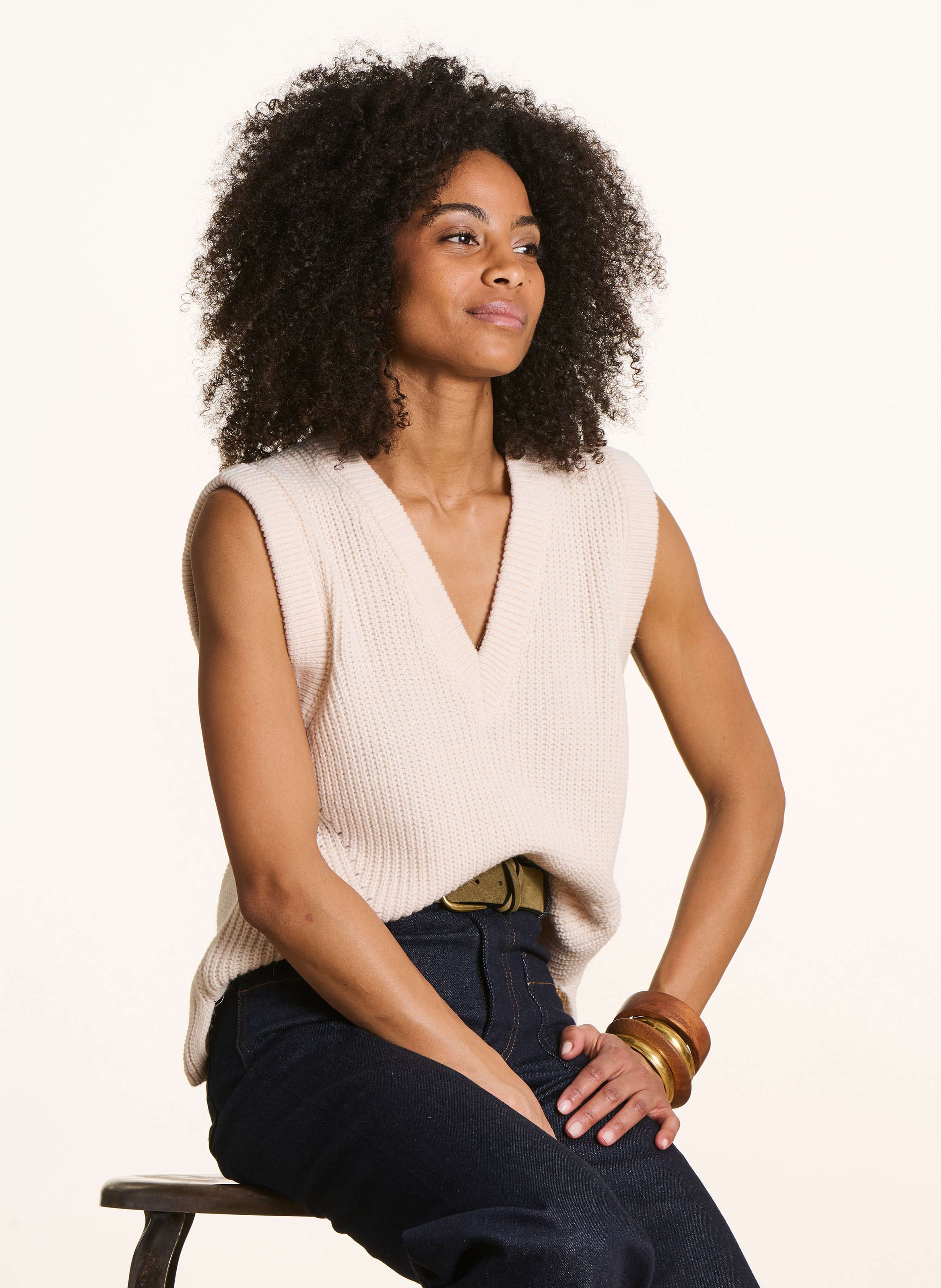 Pullover mit V-Ausschnitt LA FEE MARABOUTEE Weiss