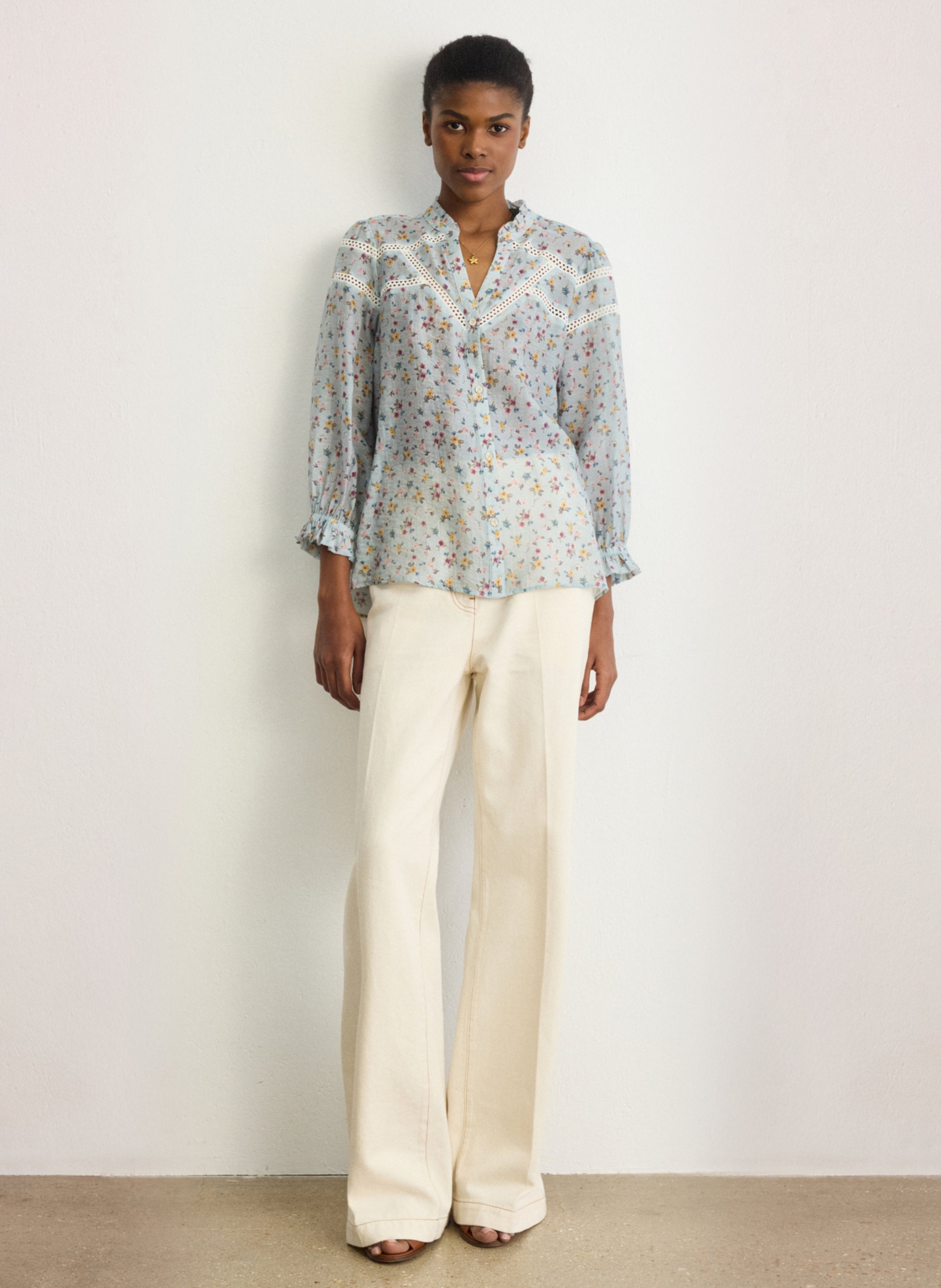 Rechte top met tuniekhals en print PABLO Blauw