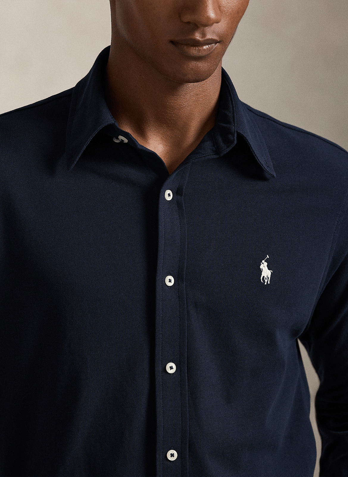 Chemise col américain regular-fit en piqué de coton POLO RALPH LAUREN Bleu