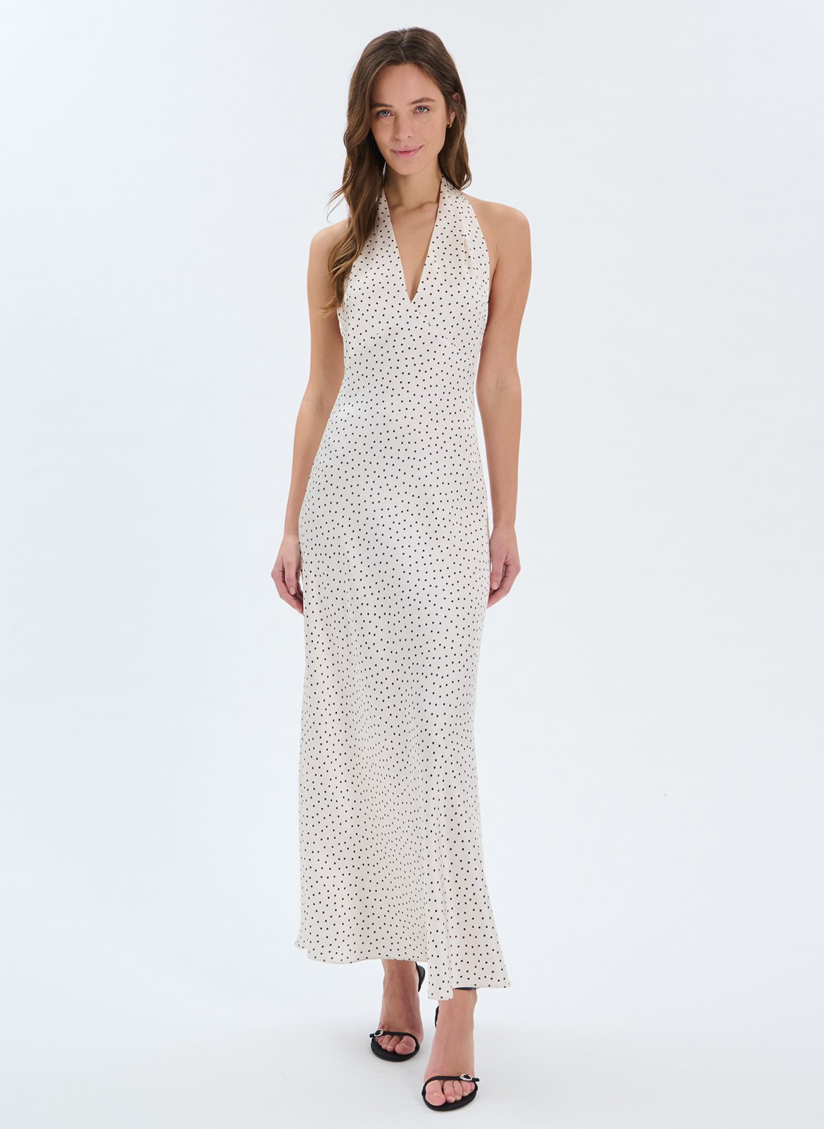 Robe longue encolure V à pois ZAPA Blanc