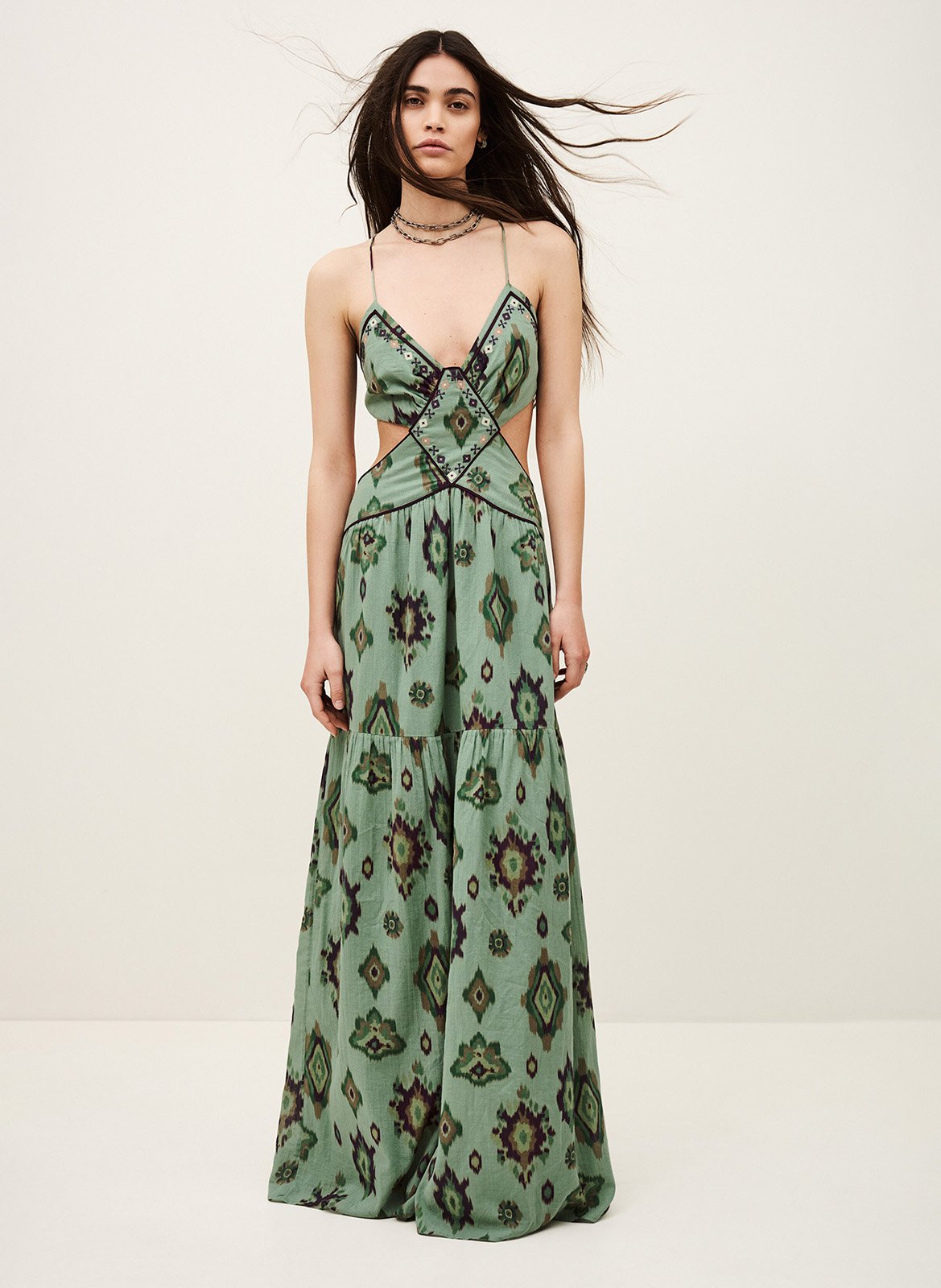 Robe longue évasée en coton BA&SH Vert