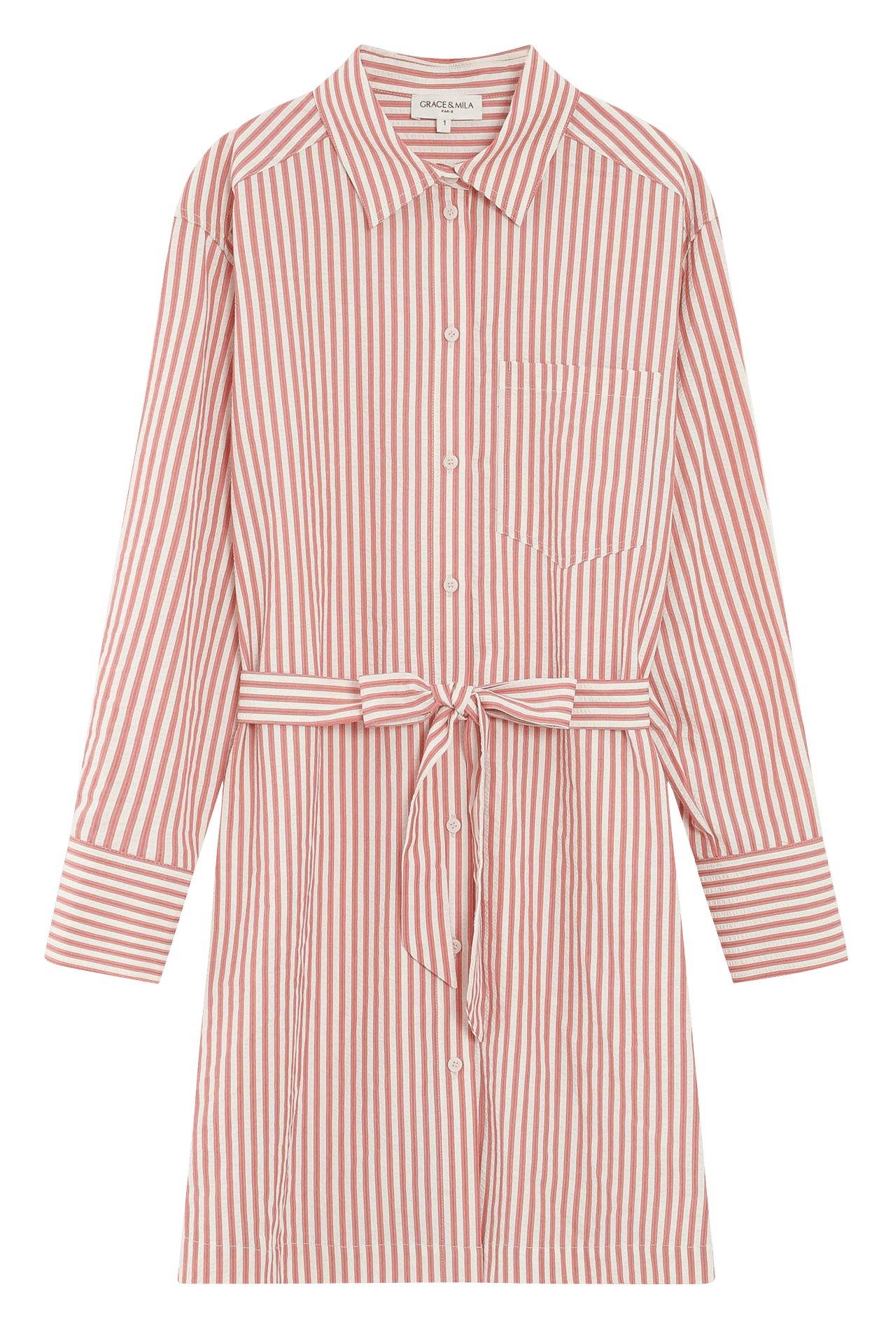 Short dress with classic collar in mixed cotton GRACE ET MILA Pink