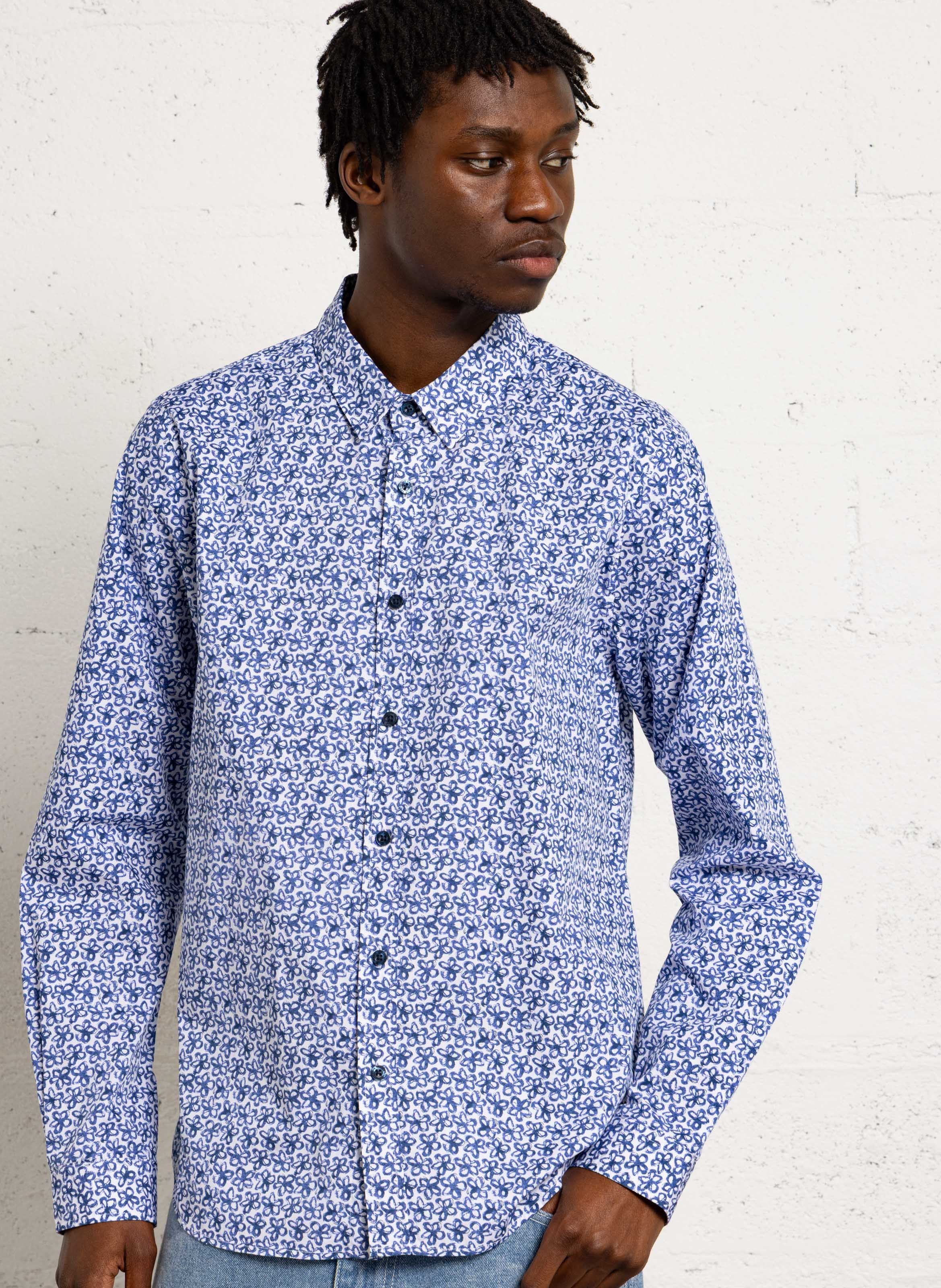 Chemise droite boutonnée à motifs LE TEMPS DES CERISES Bleu