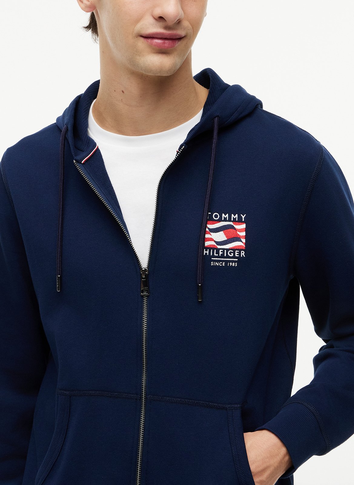 Einfarbiger Kapuzensweater mit Reißverschluss TOMMY HILFIGER Blau