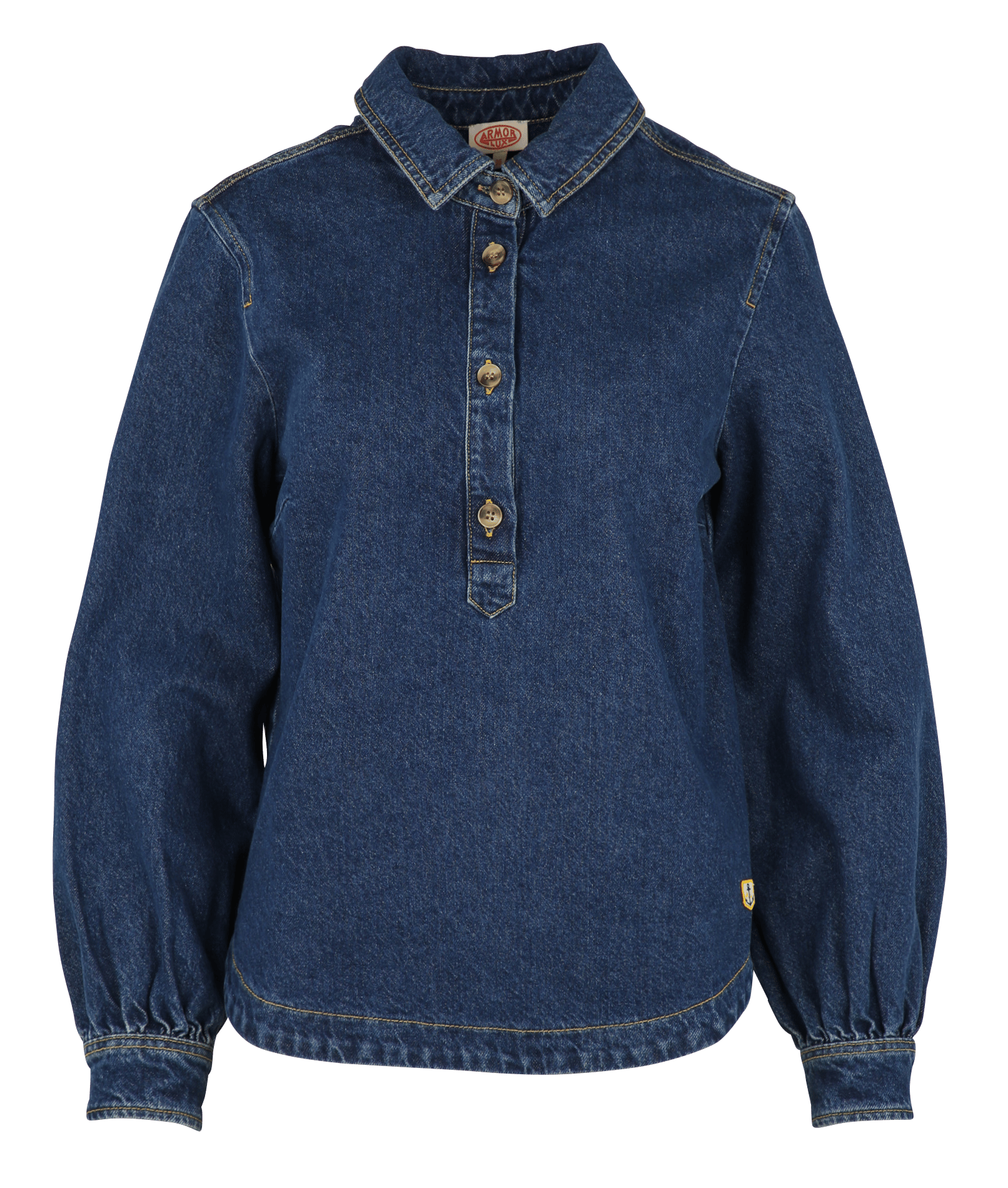 Blouse col polo en denim de coton ARMOR LUX Bleu