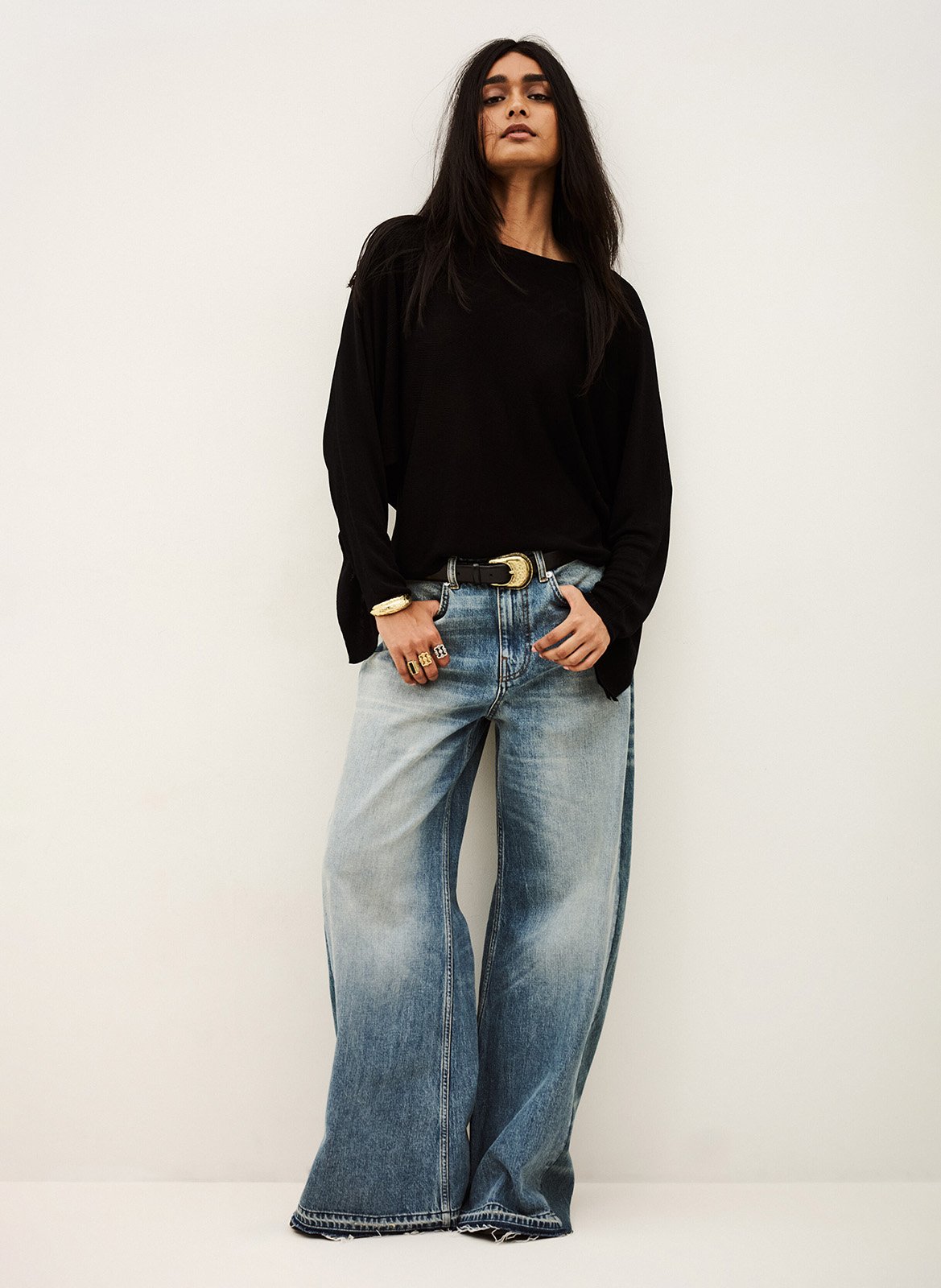 Pull dos nu en maille fine BA&SH Noir