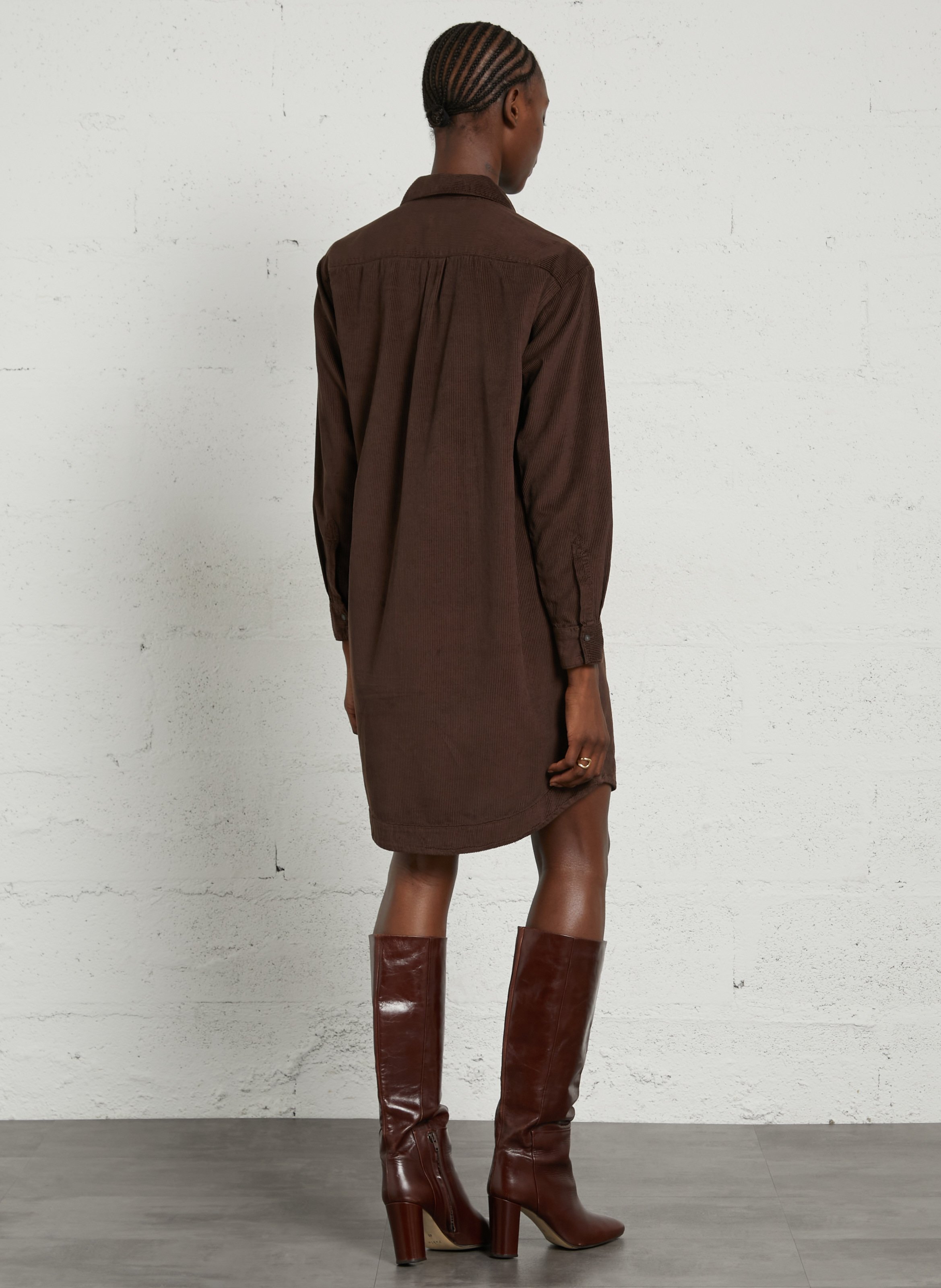 Geripptes Samt-Kleid aus Baumwollmischung HARTFORD Braun